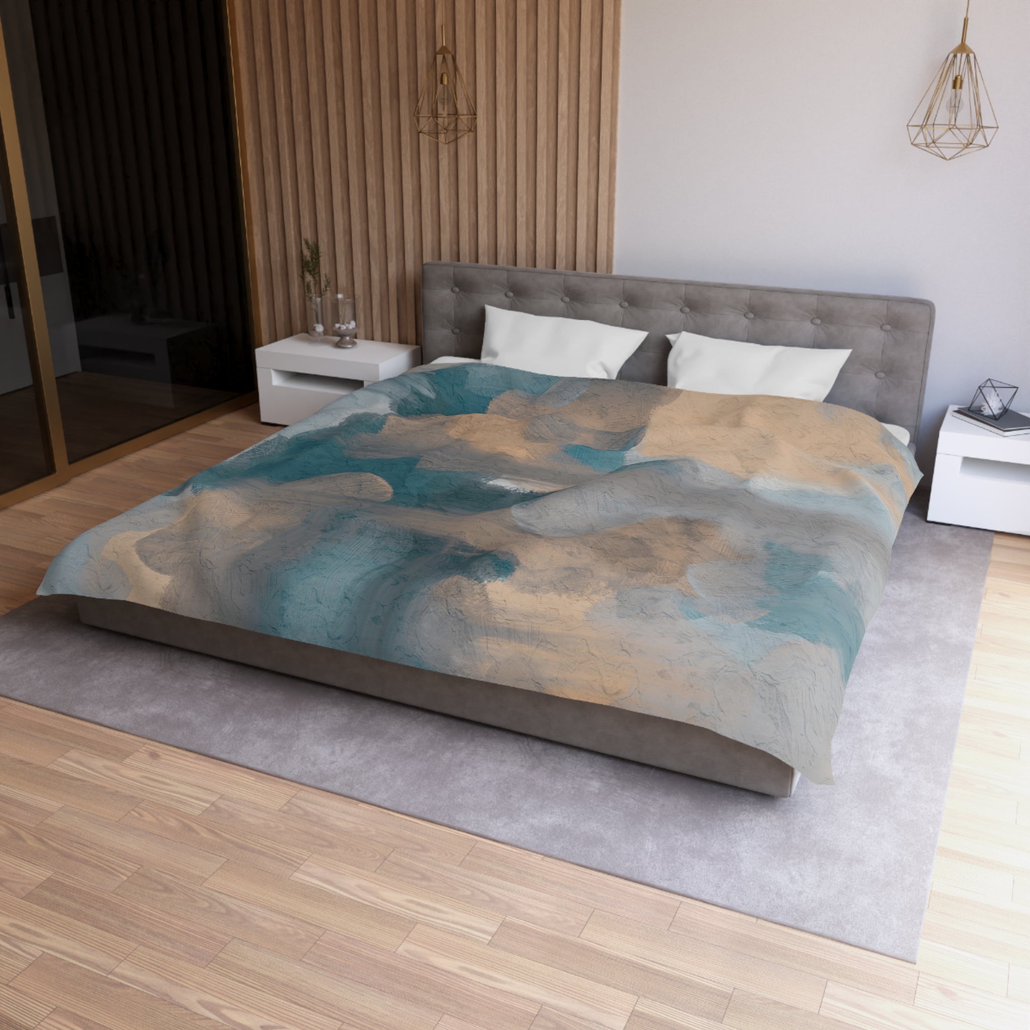 Abstract Duvet, Pillow Cover | Blue Beige Bedroom Decor