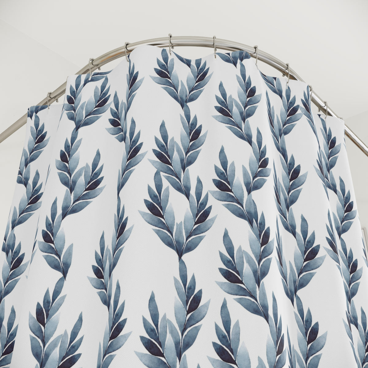 Slate Blue Fern Stripe Shower Curtain, Bath Curtain 71x74
