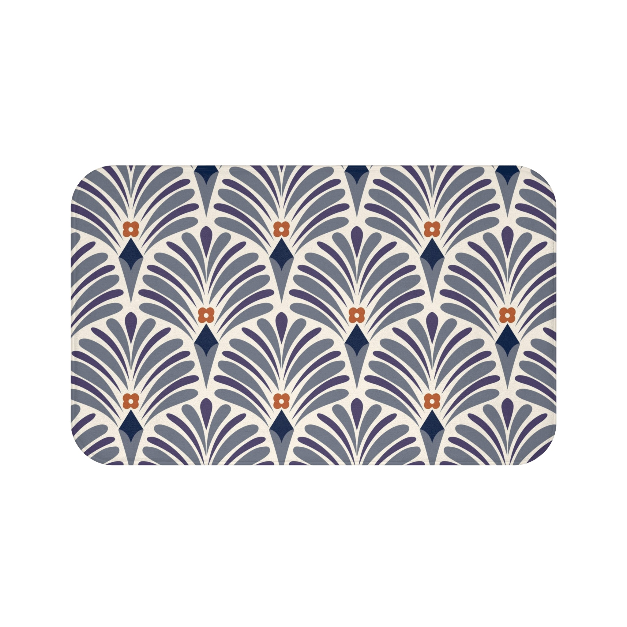Boho Bath, Kitchen Mat | Art Deco Grey Plum Purple Beige