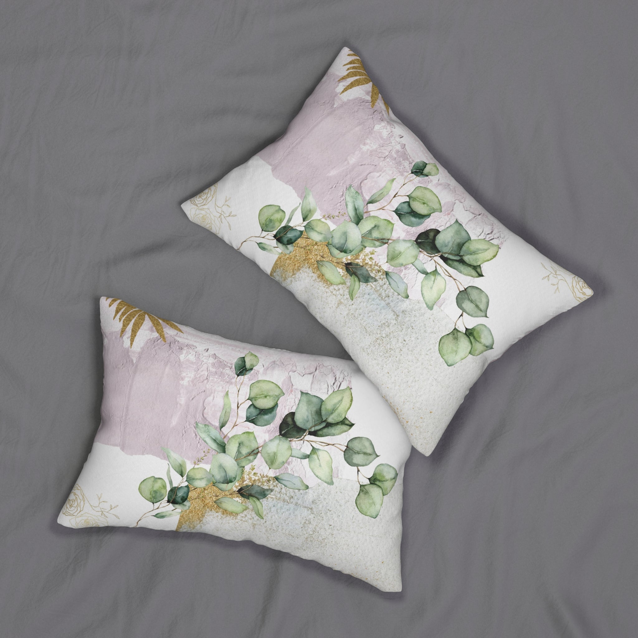 Floral Lumbar Pillow | Pastel White Lavender, Sage Green
