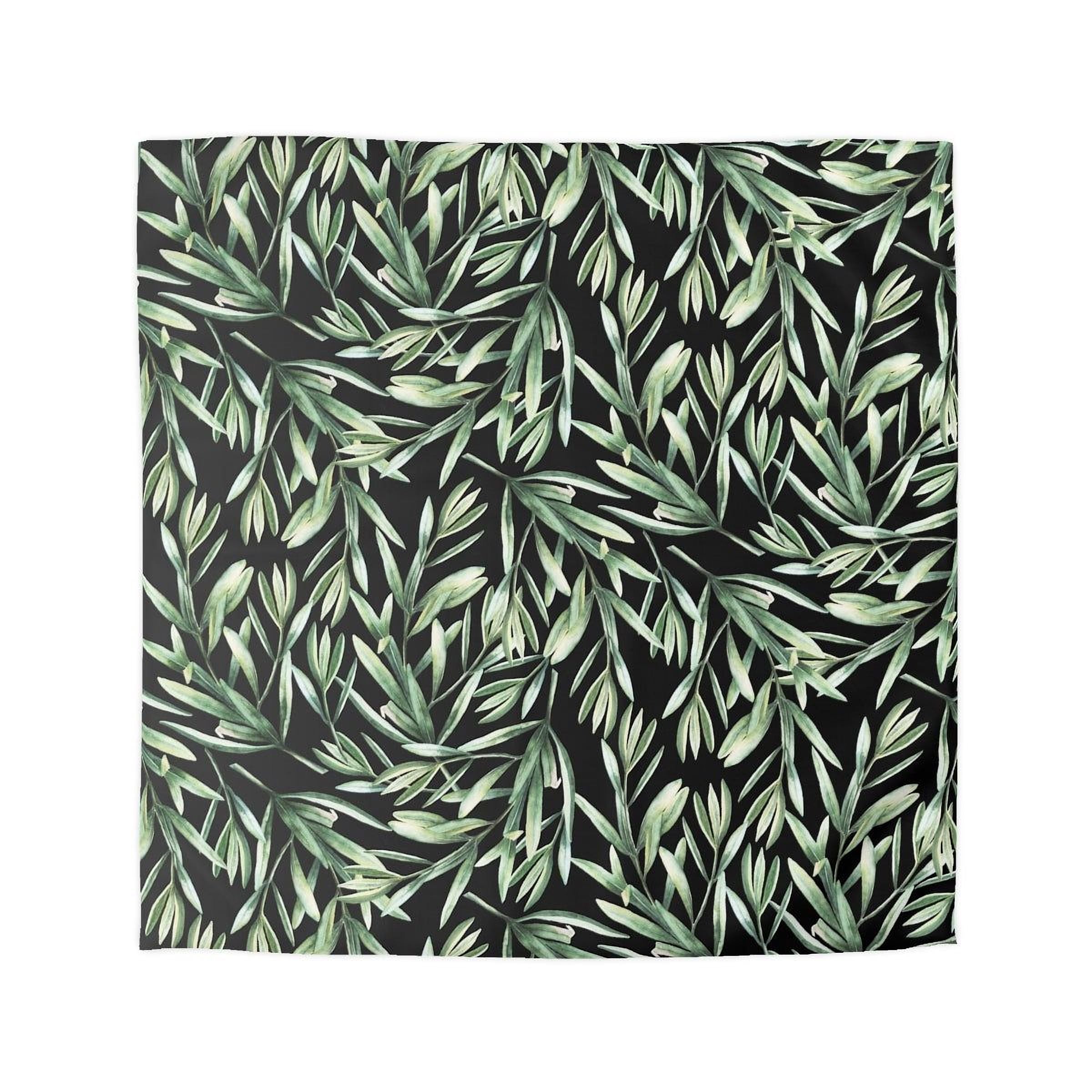 a square-shaped pattern of green leaves and branches against a black background.