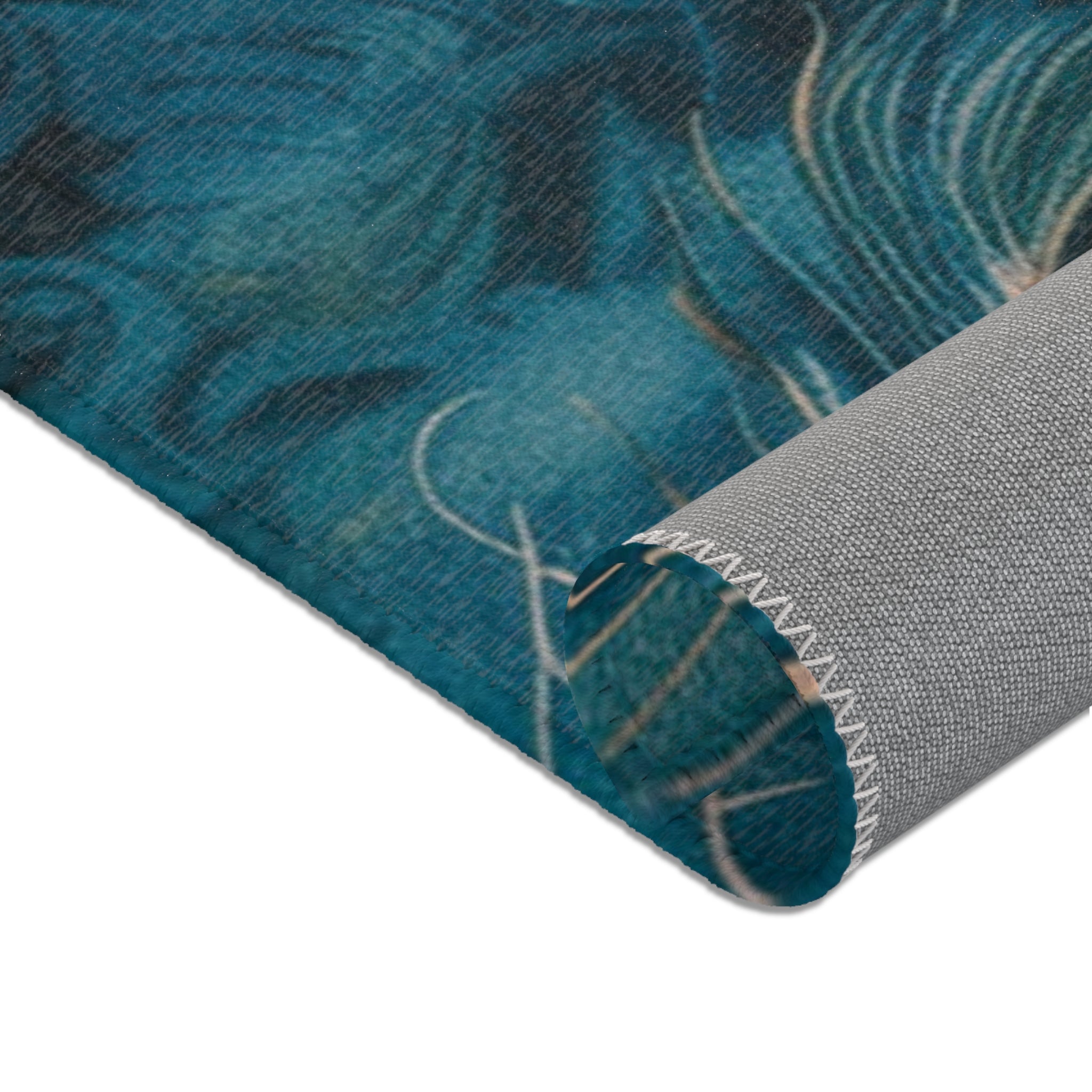 Abstract Area Rug | Peacock Feather, Blue Beige Watercolor