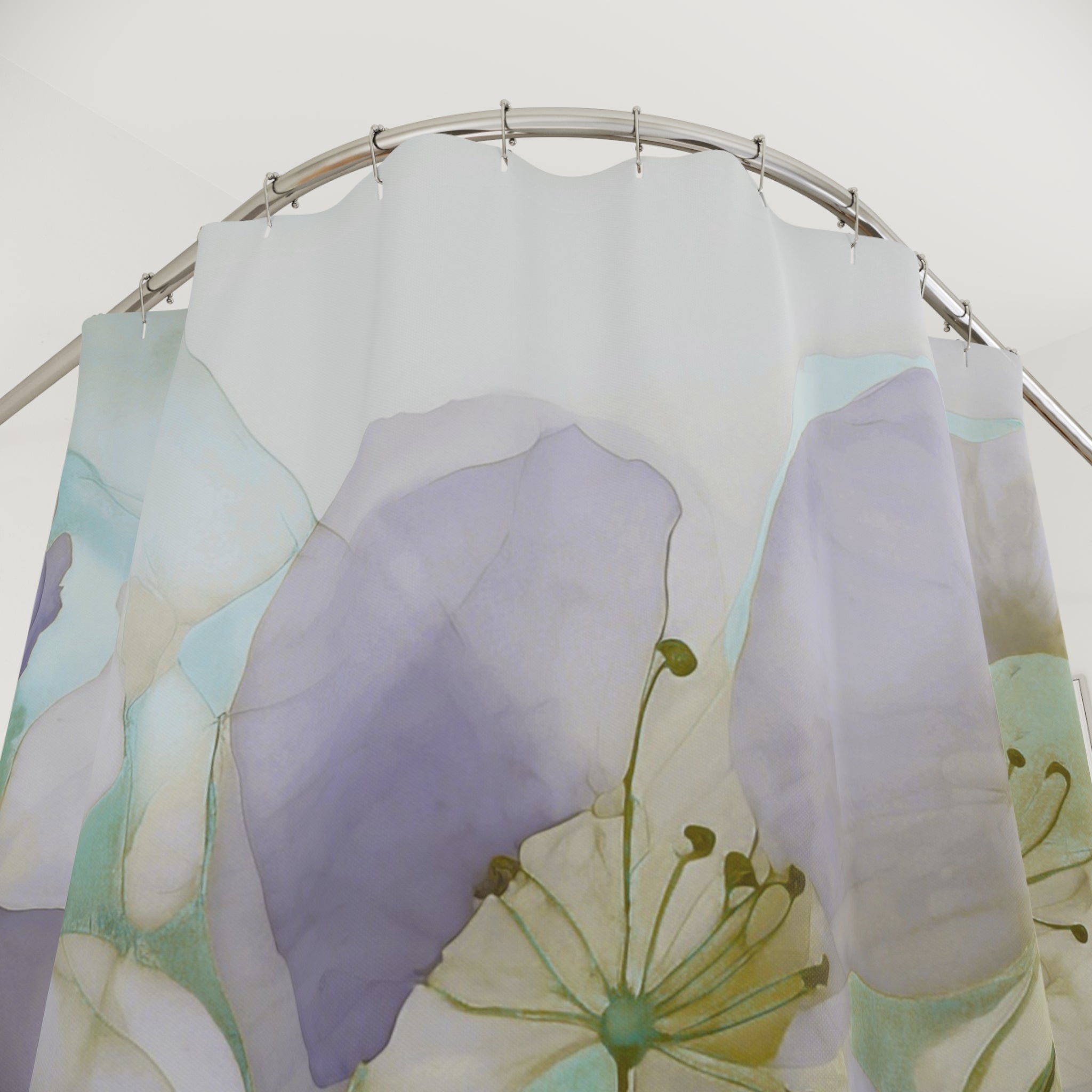 Abstract Shower Curtain | Artsy Floral Lavender Purple, Sage Green