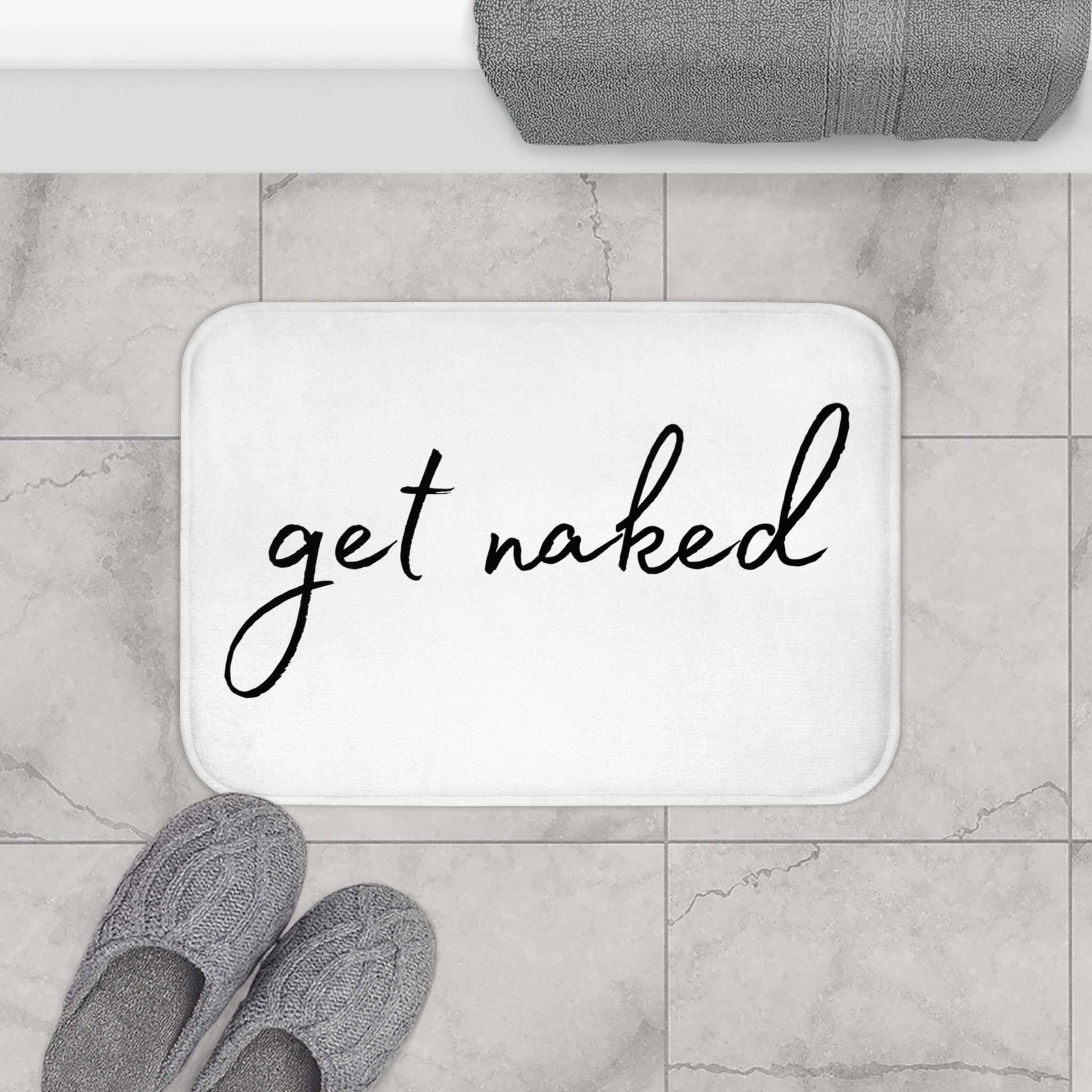 Get Naked Bath Mat | White Black Bathroom Rug