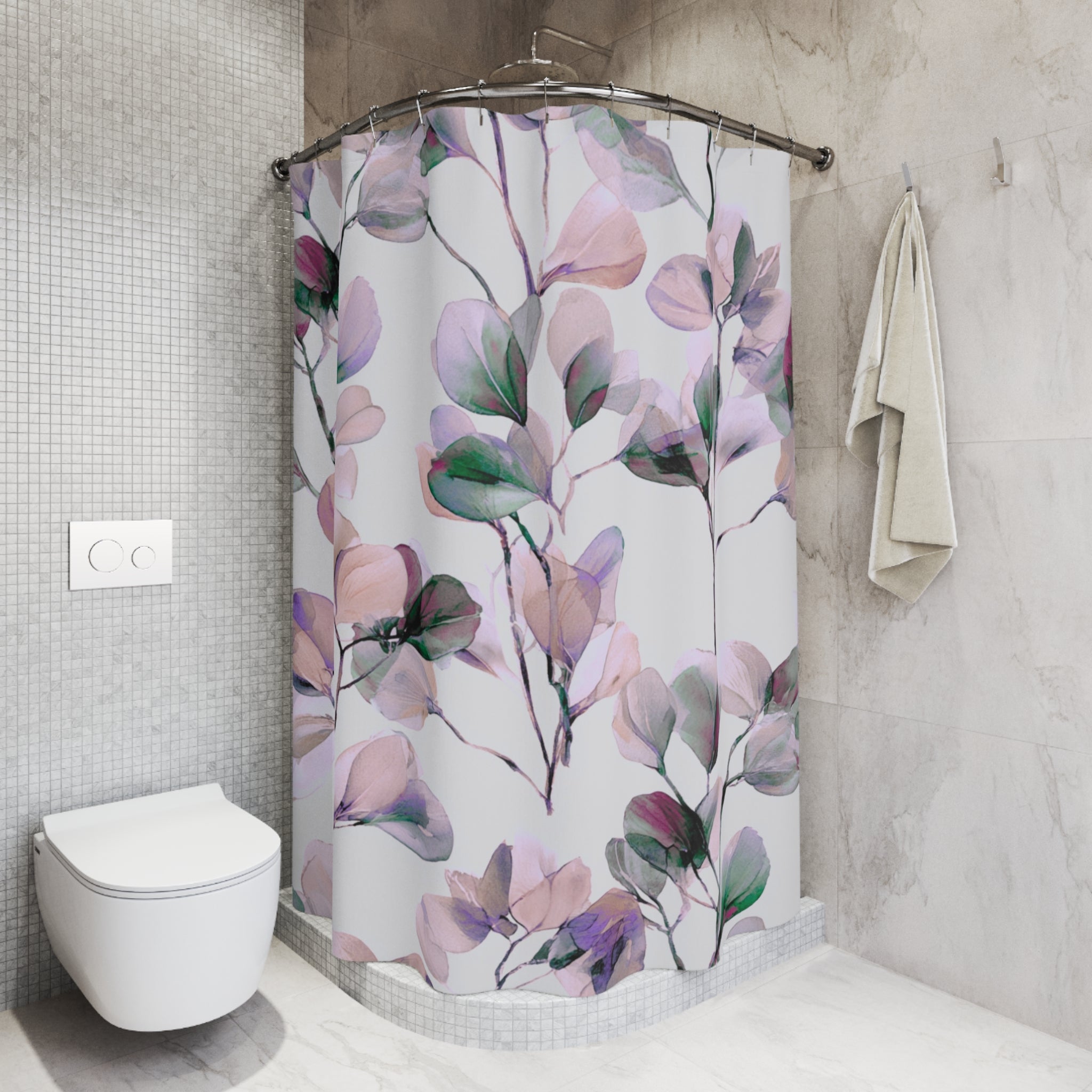 Boho Abstract Leaves Shower Curtain | Pink Green Purple Watercolor