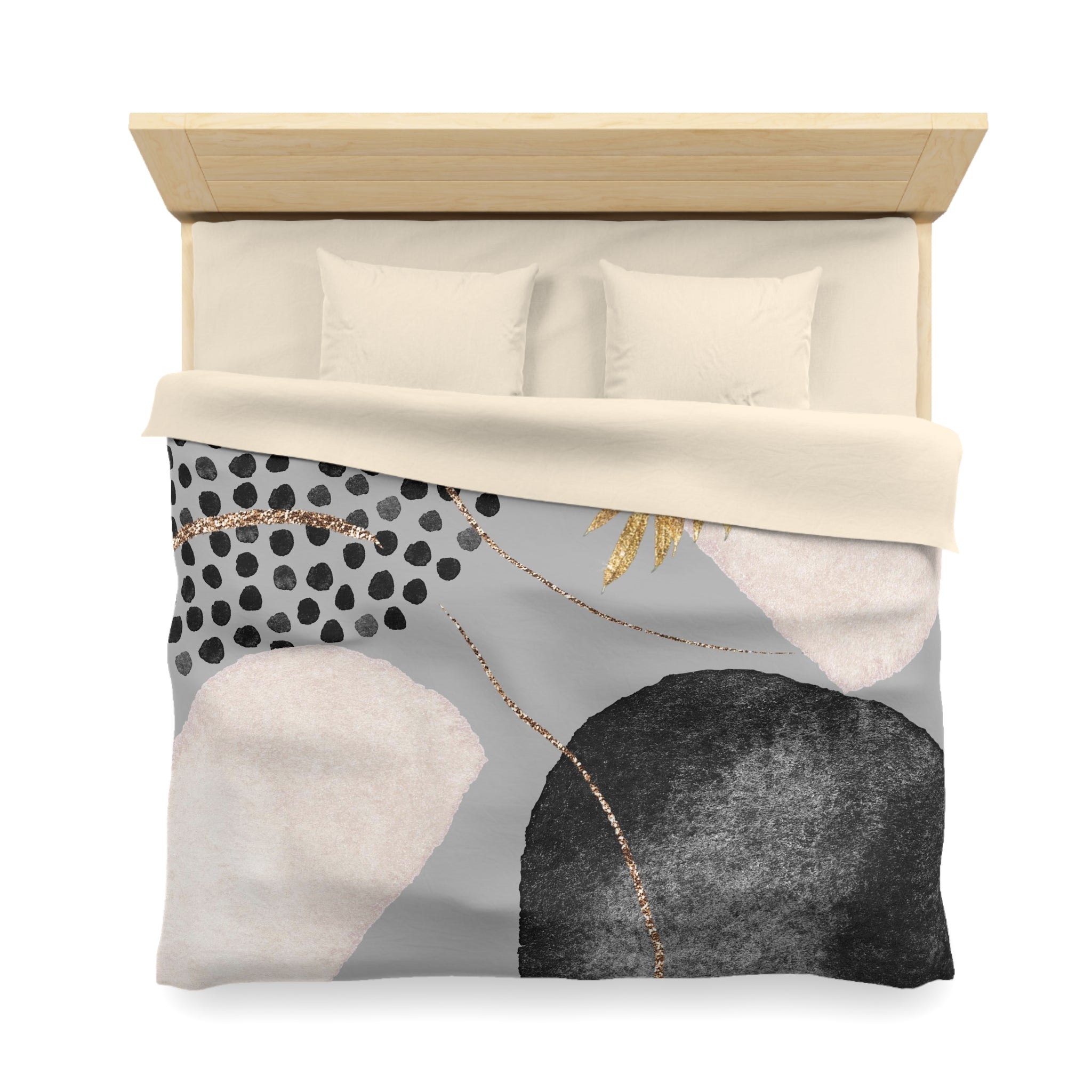 Abstract Duvet Cover | Grey, Cream Gold Leaf | Bedroom Decor