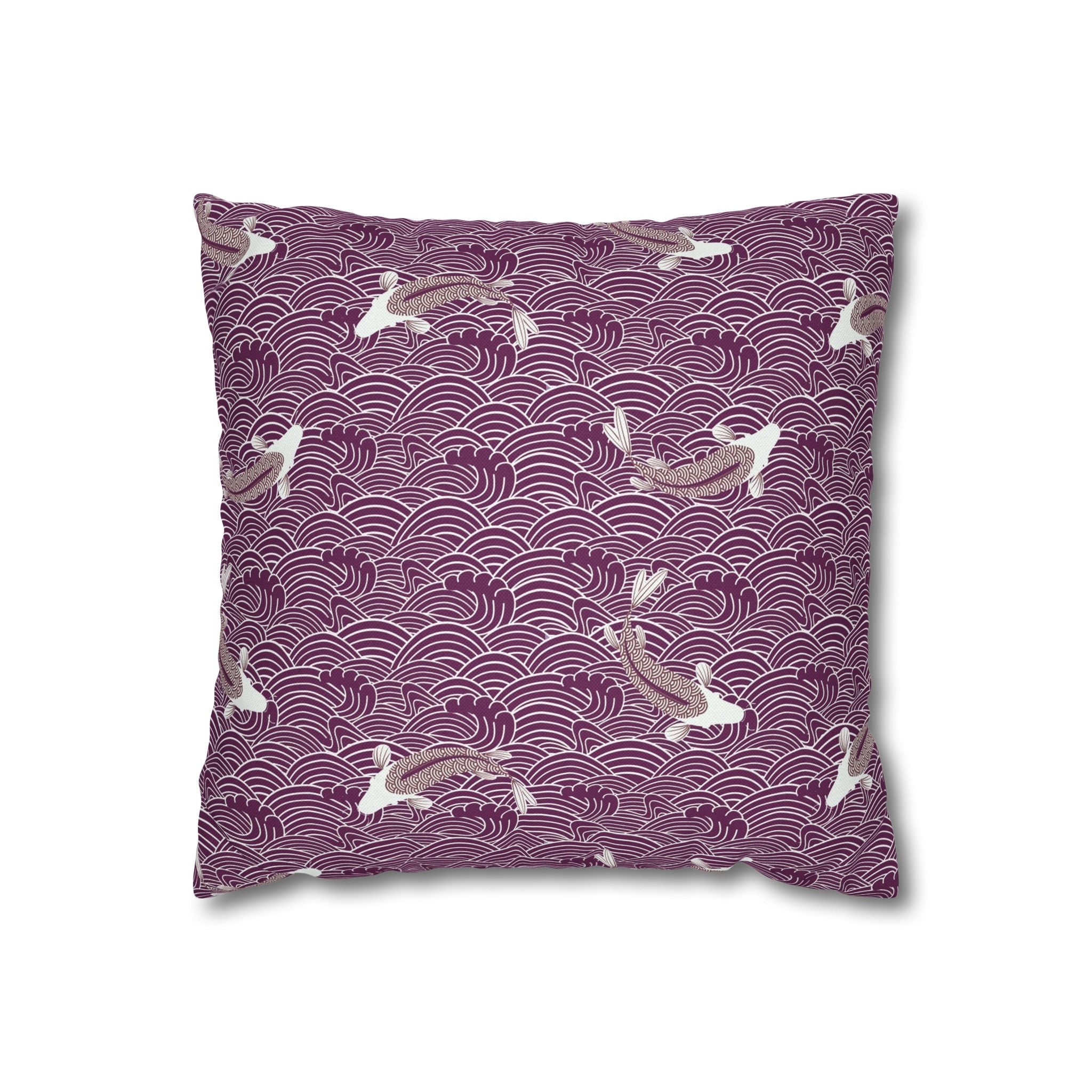 Japanese Koi Pillow Cover | Lilac Purple White Pillowcase
