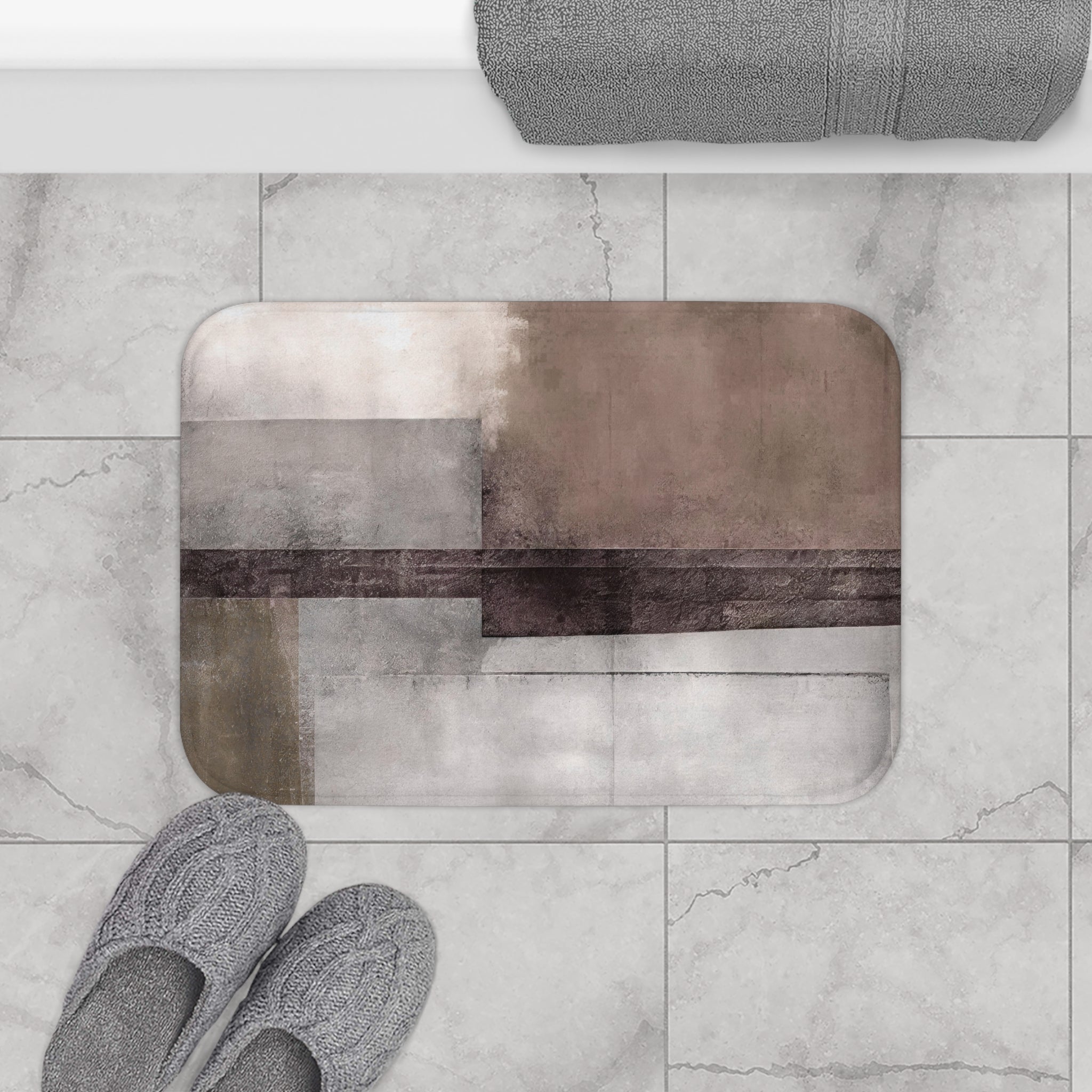 Abstract Bath Mat | Grey Taupe Beige Blush Kitchen Mat