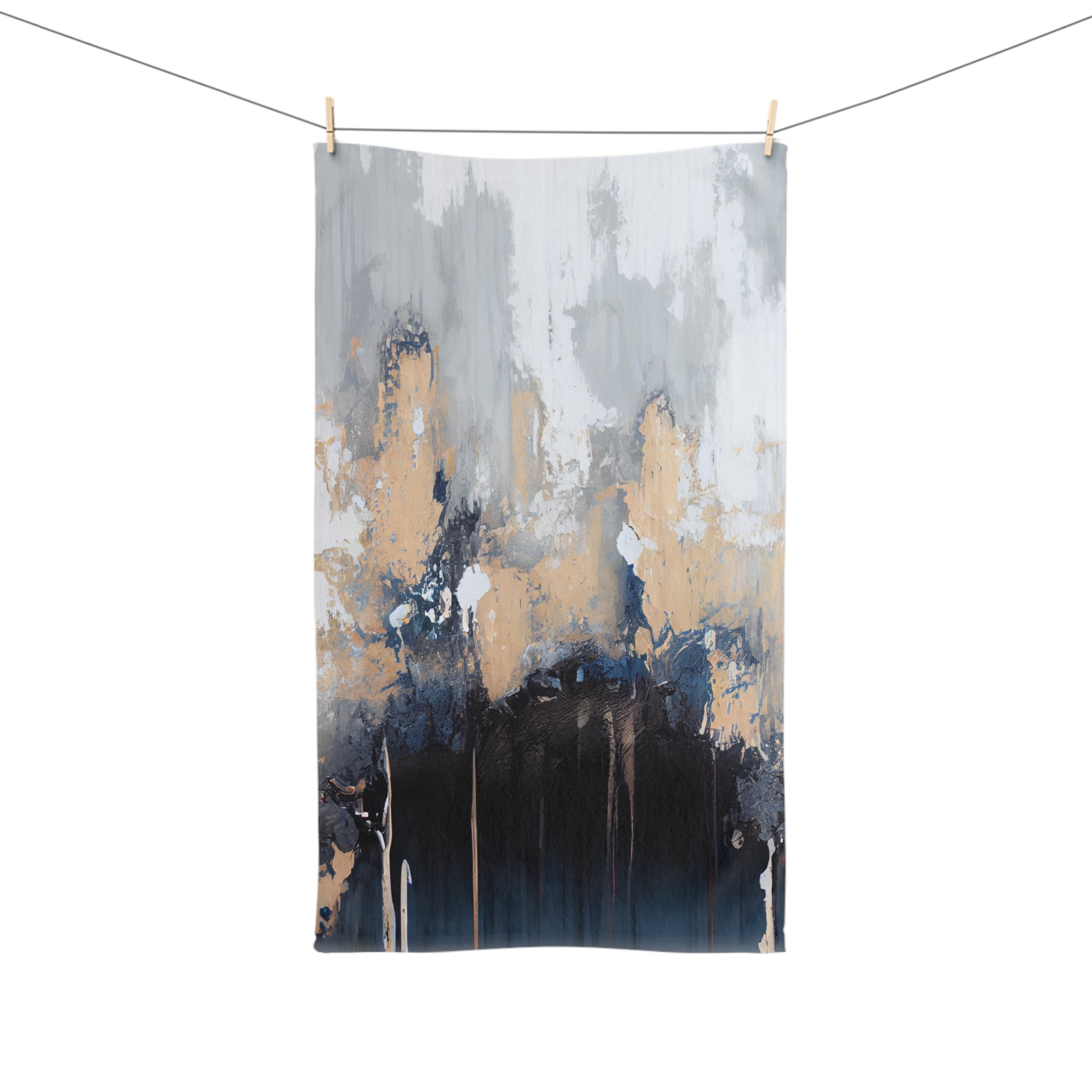 Kitchen, Bath Hand Towel | Abstract Black Navy Blue, Beige Grey