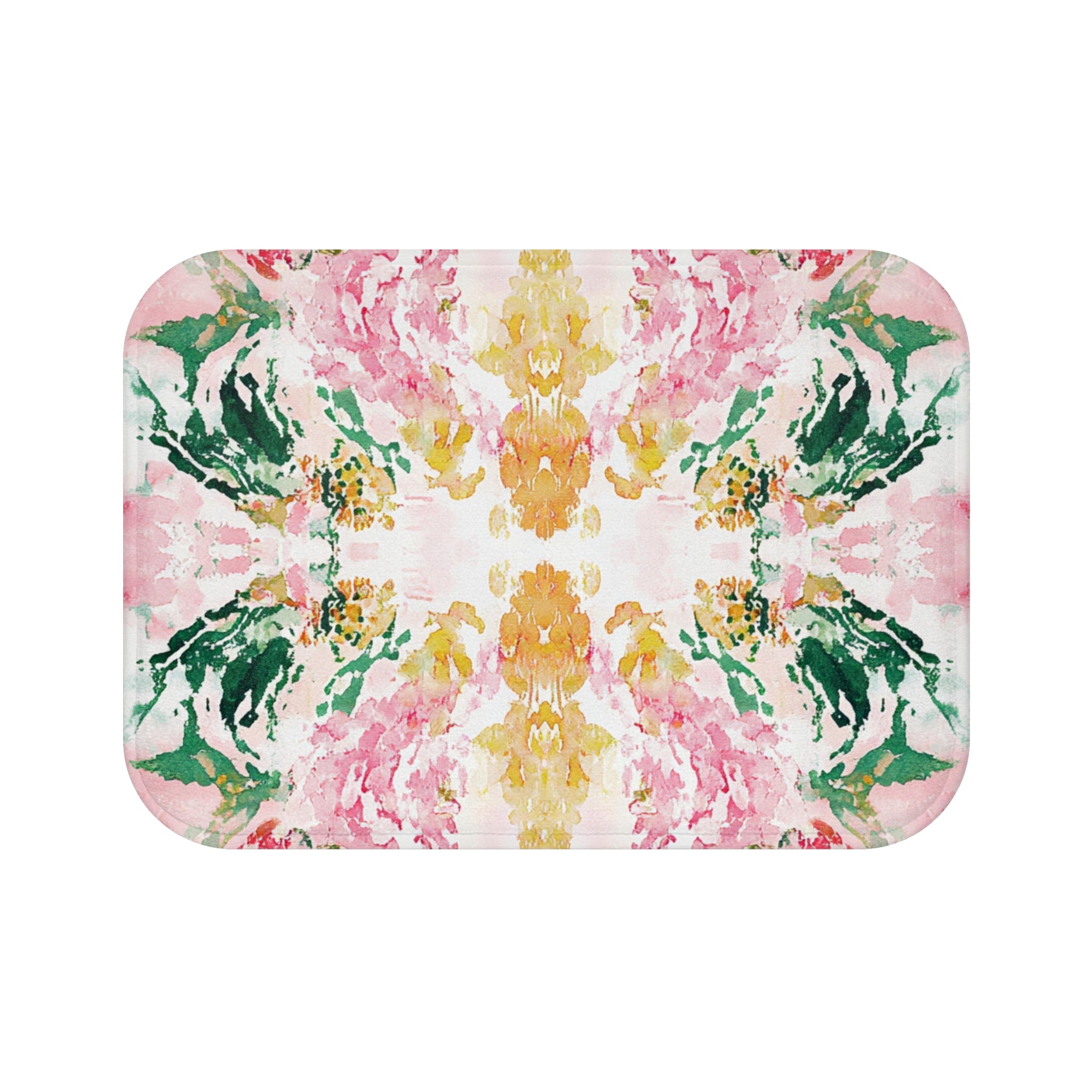 Mirrored Art, Modern Bath Mat | Abstract Pink Green White Kitchen Mat