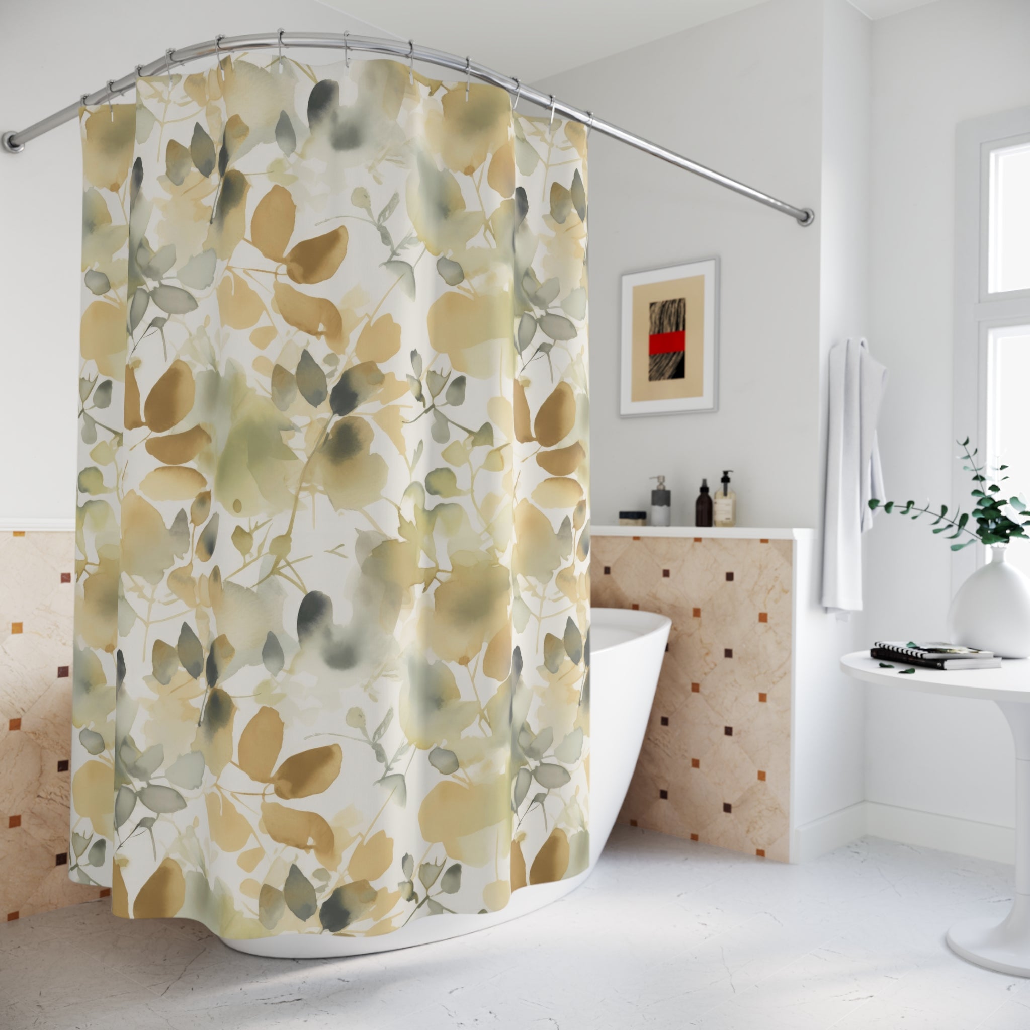 Earthy Leaves Shower Curtain | Beige Floral Bathroom Decor