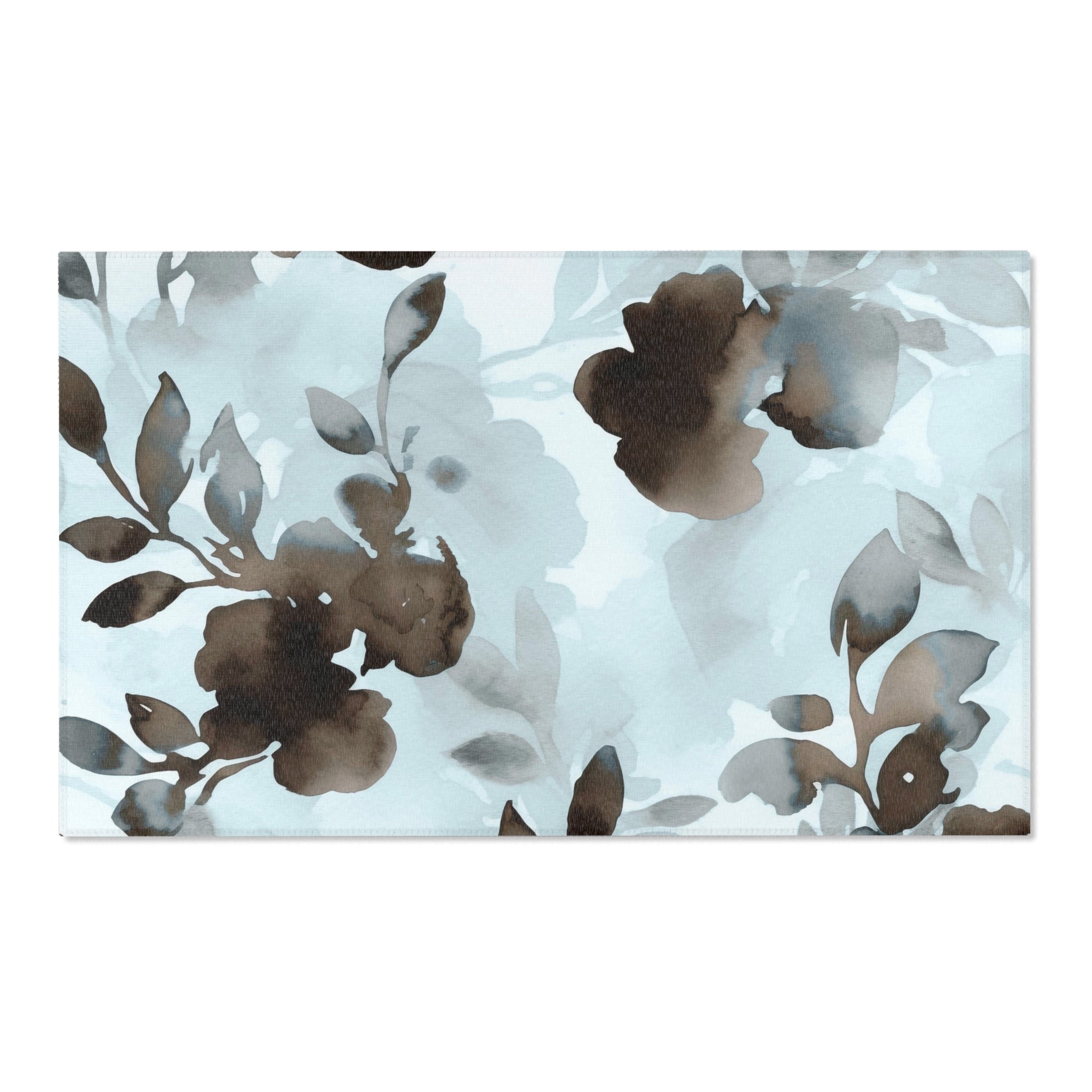 Abstract Floral Area Rug | Pale Blue Brown Watercolor