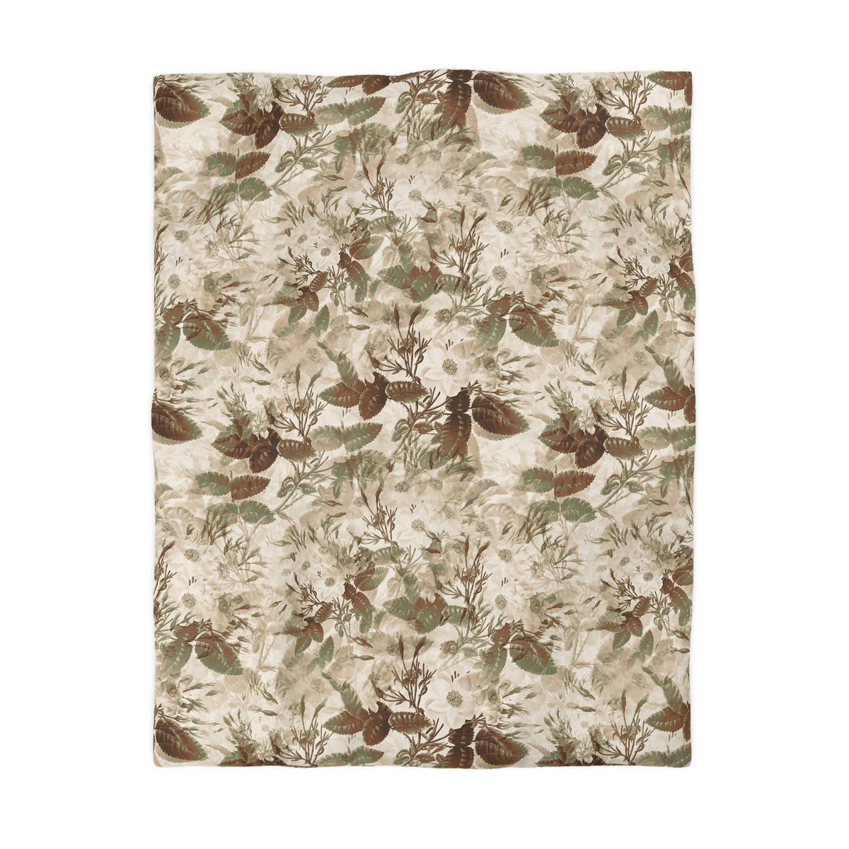 a repeating pattern of leaves and flowers in shades of brown and beige.