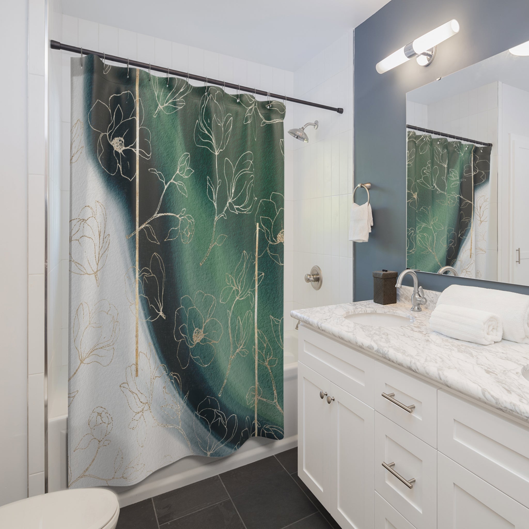 Boho Shower Curtain | Abstract Teal Sage Green