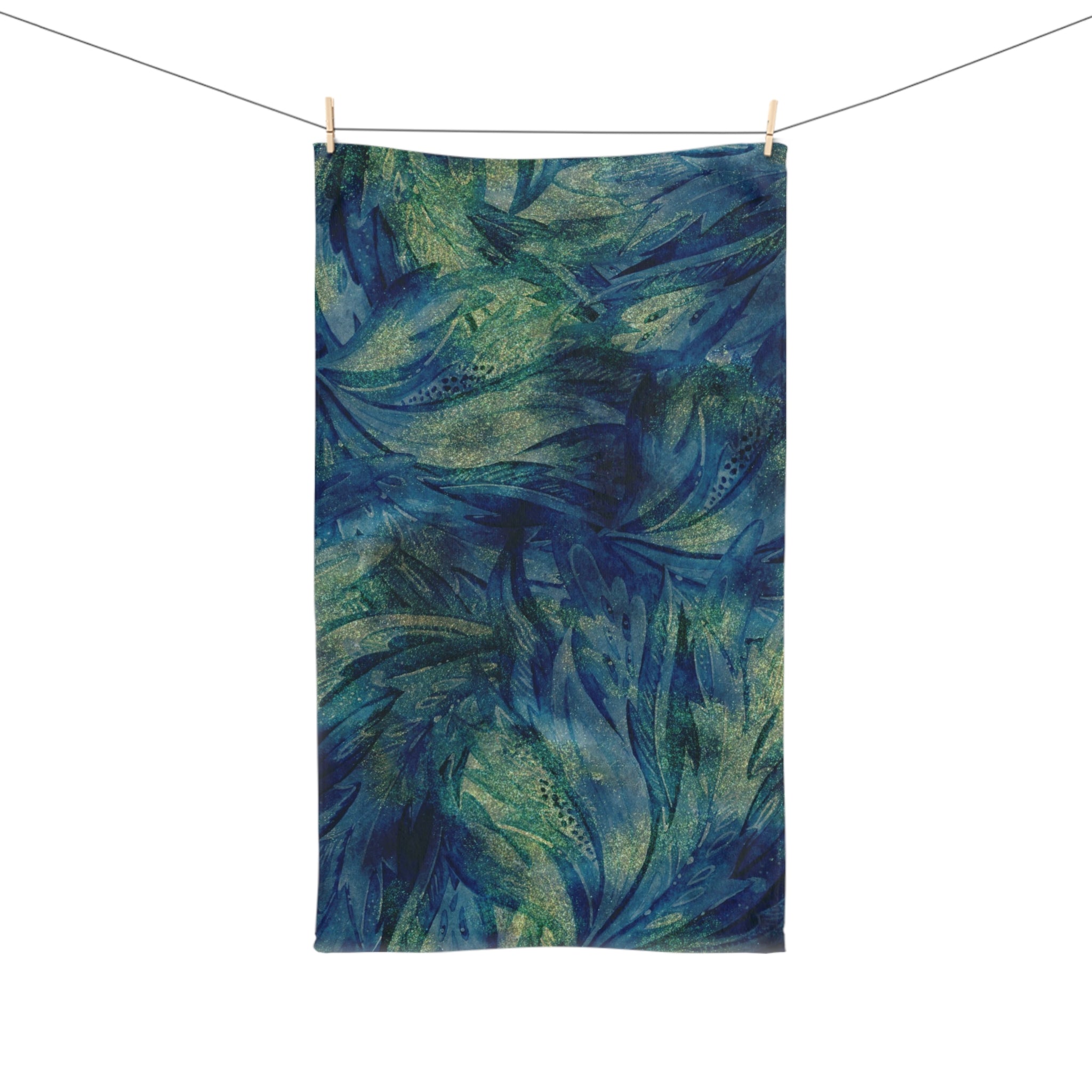 Boho Kitchen, Bath Hand Towel | Peacock Navy Blue, Green