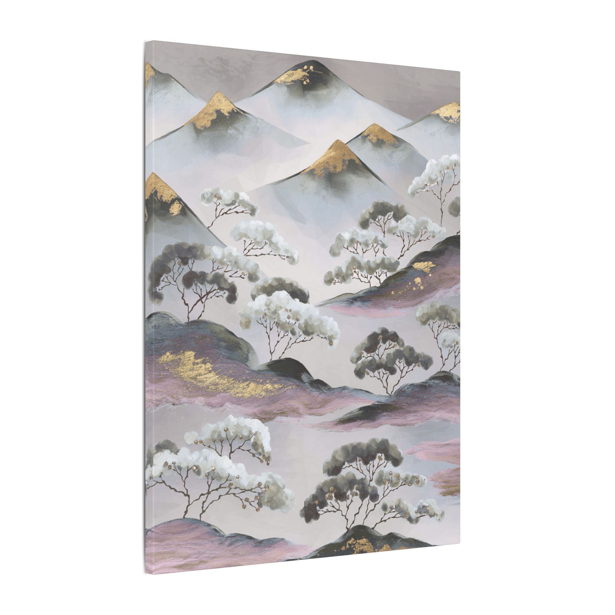 Abstract Nature Landscape Artwork | Canvas Wall Art | Grey Beige, lavender