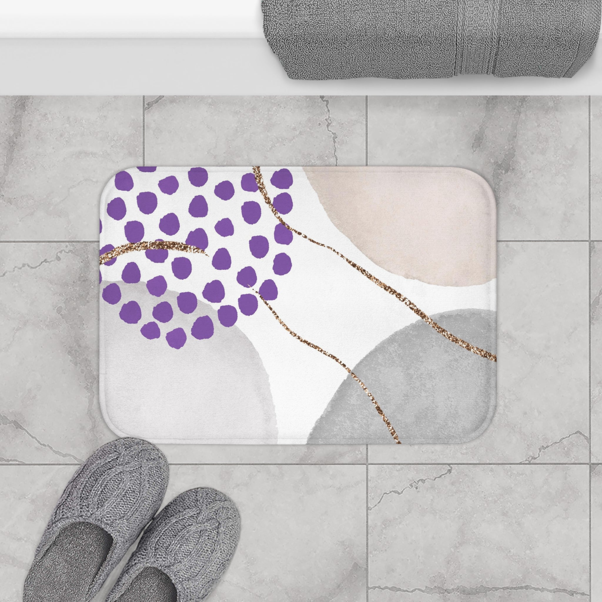 Abstract Bath Mat, Kitchen Mat | Lavender Grey, White