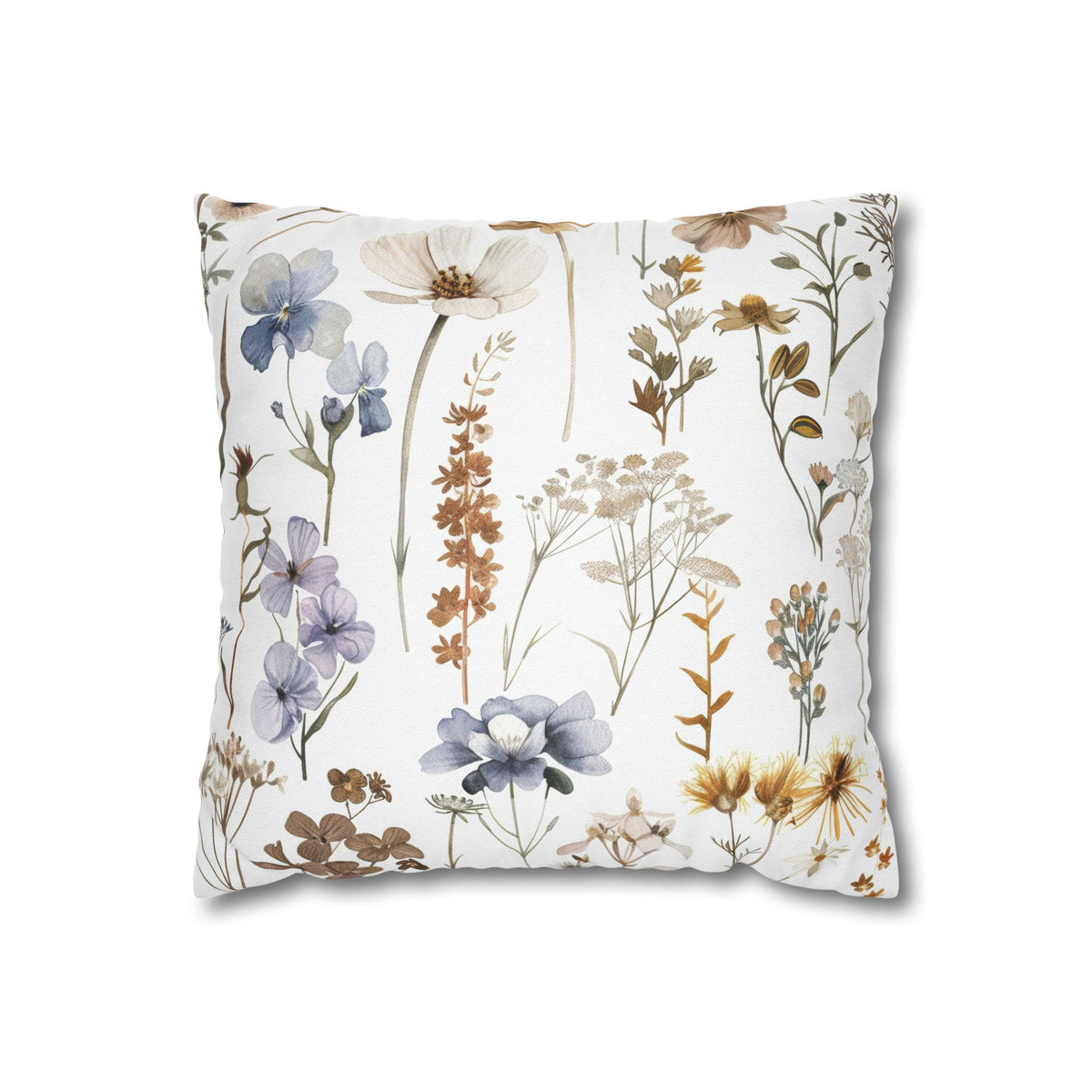 Tan and Lavender Blue Wildflower Pillow Cover