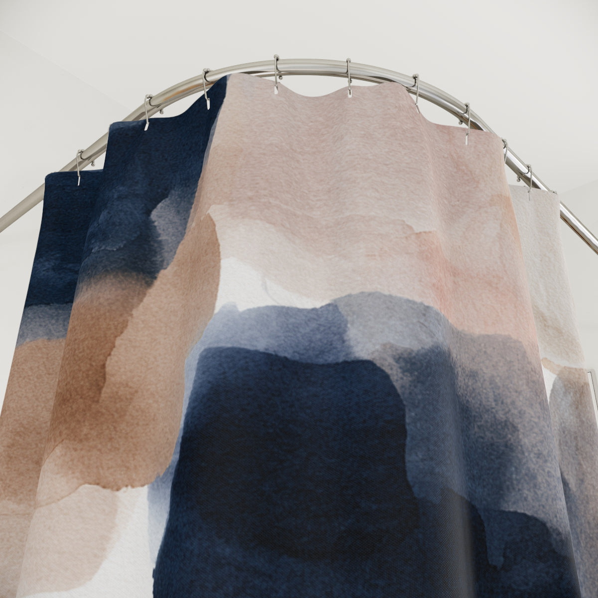 Navy Blush Modern Color Block Shower Curtain, Bath Curtain