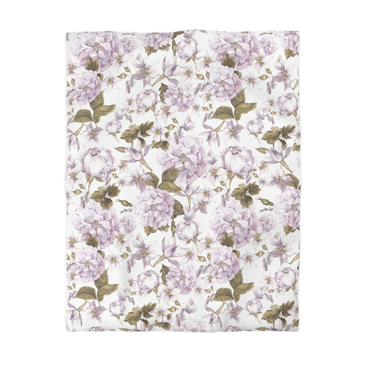 a floral pattern with pink and white flowers and leaves on a white background.
