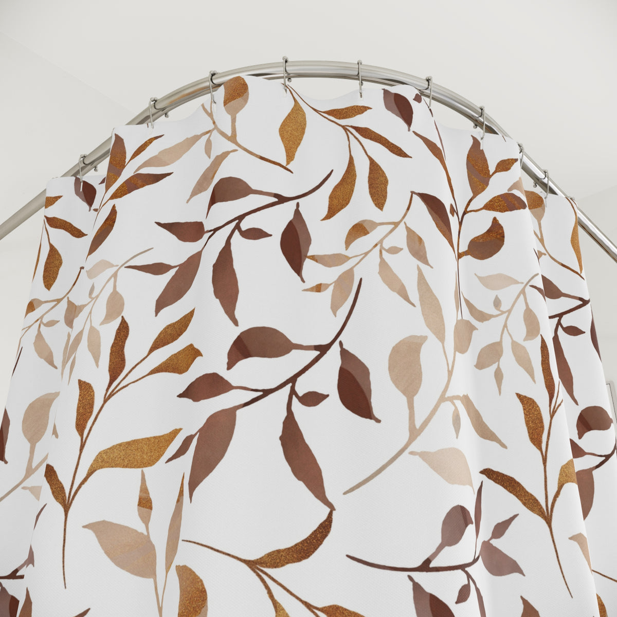 Brown Caramel Watercolor Leaf Shower Curtain, Bath Curtain 71x74