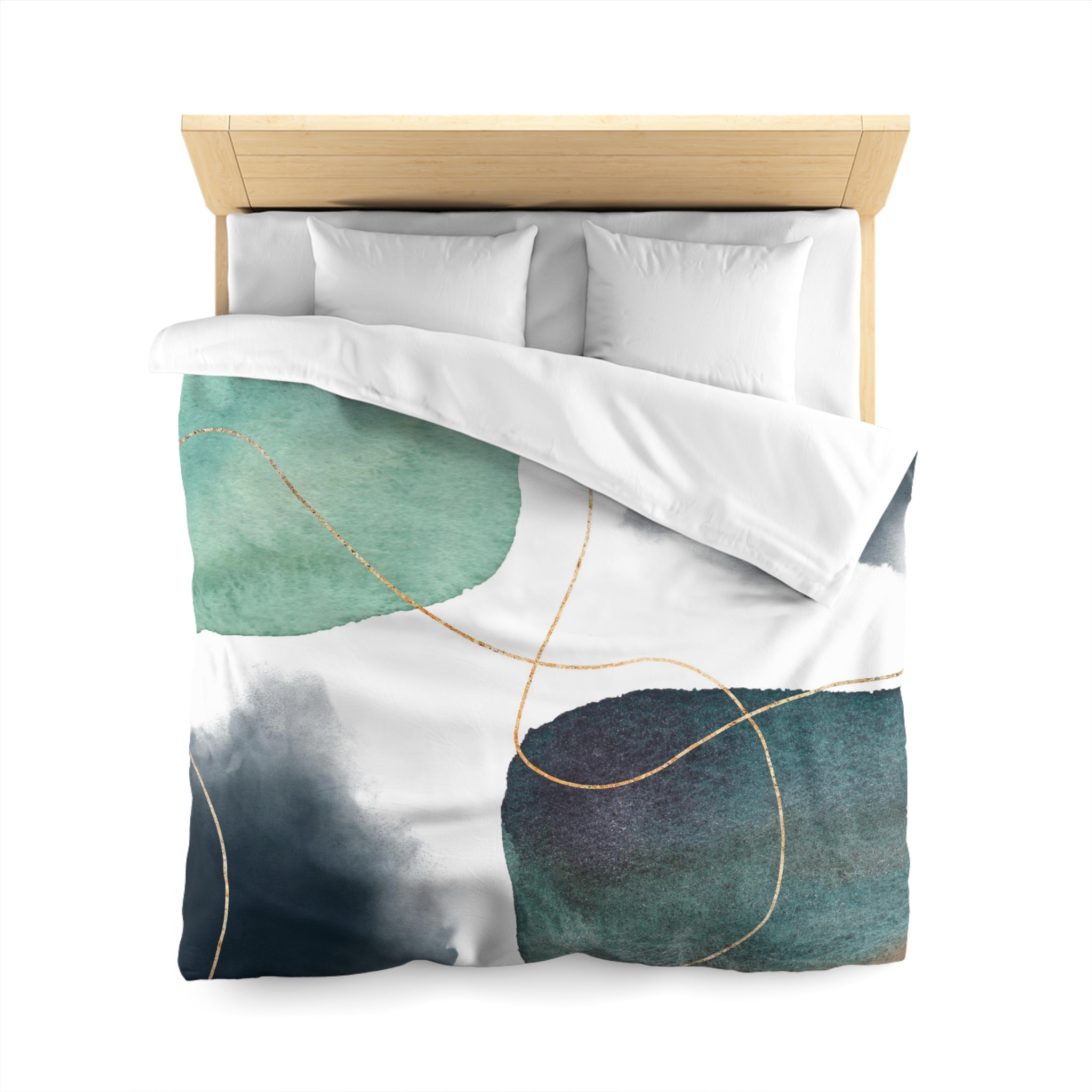 Abstract Duvet Cover | White Teal Mint Green, Navy Blue | Bedroom Decor