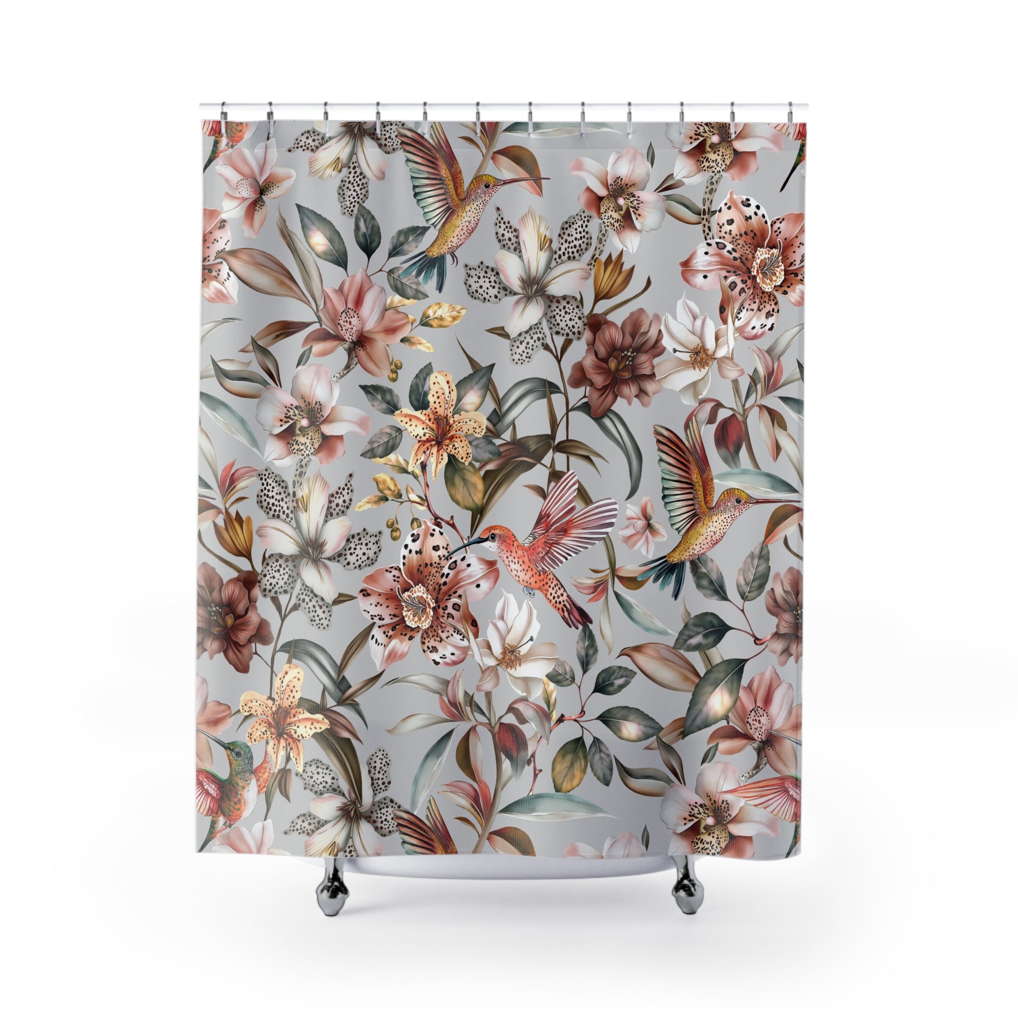 Boho Shower Curtain | Tropical Colorful Florals, Birds Nature