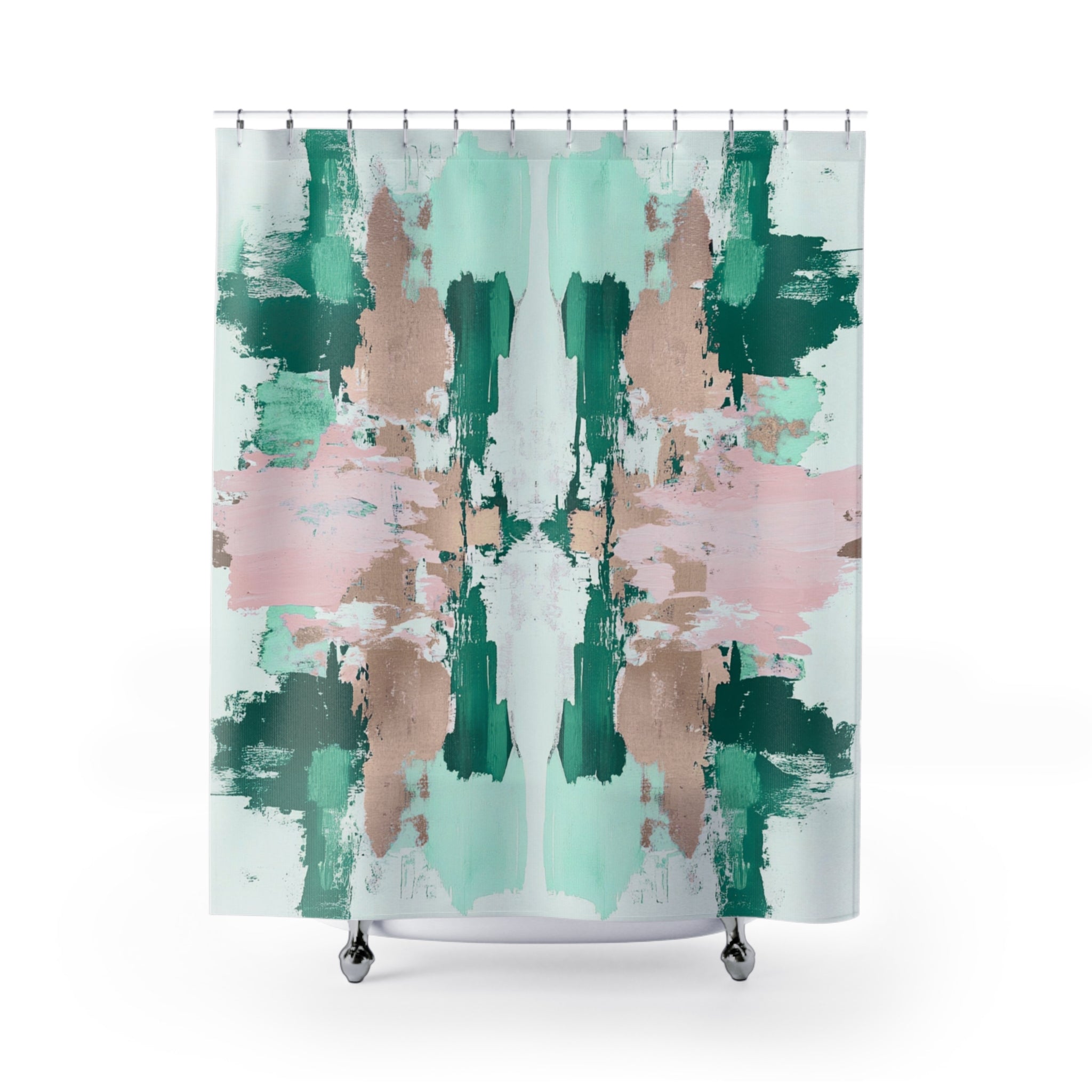 Abstract Shower Curtain | Sage Green Blush Beige