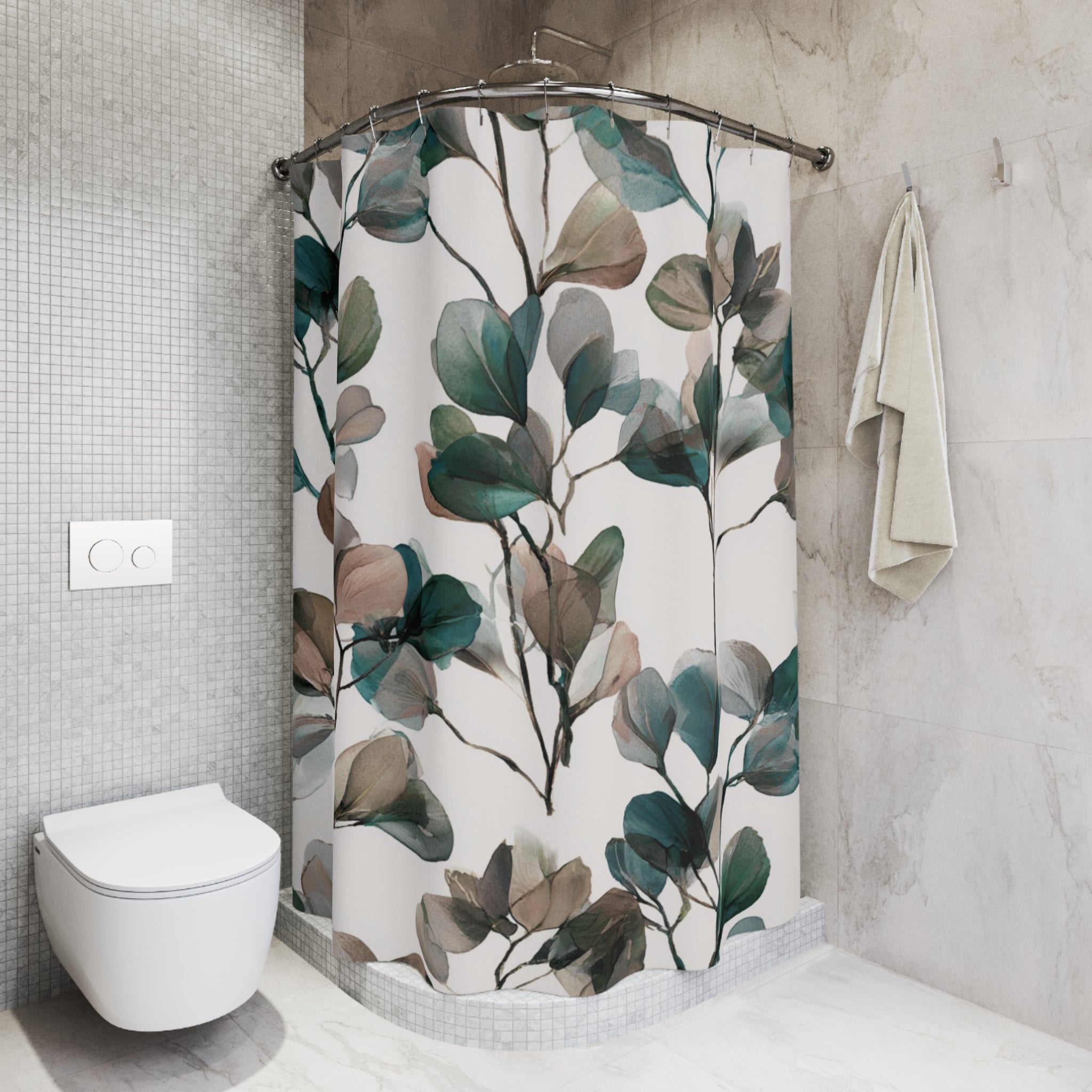 Floral Shower Curtain | Boho Abstract Beige Teal Green