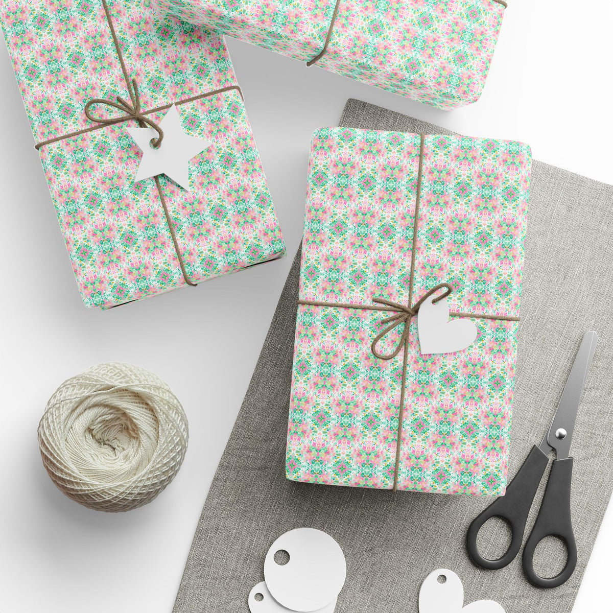 Bright Pink Green Watercolor Wrapping Paper, Kaleidoscope Gift Wrap