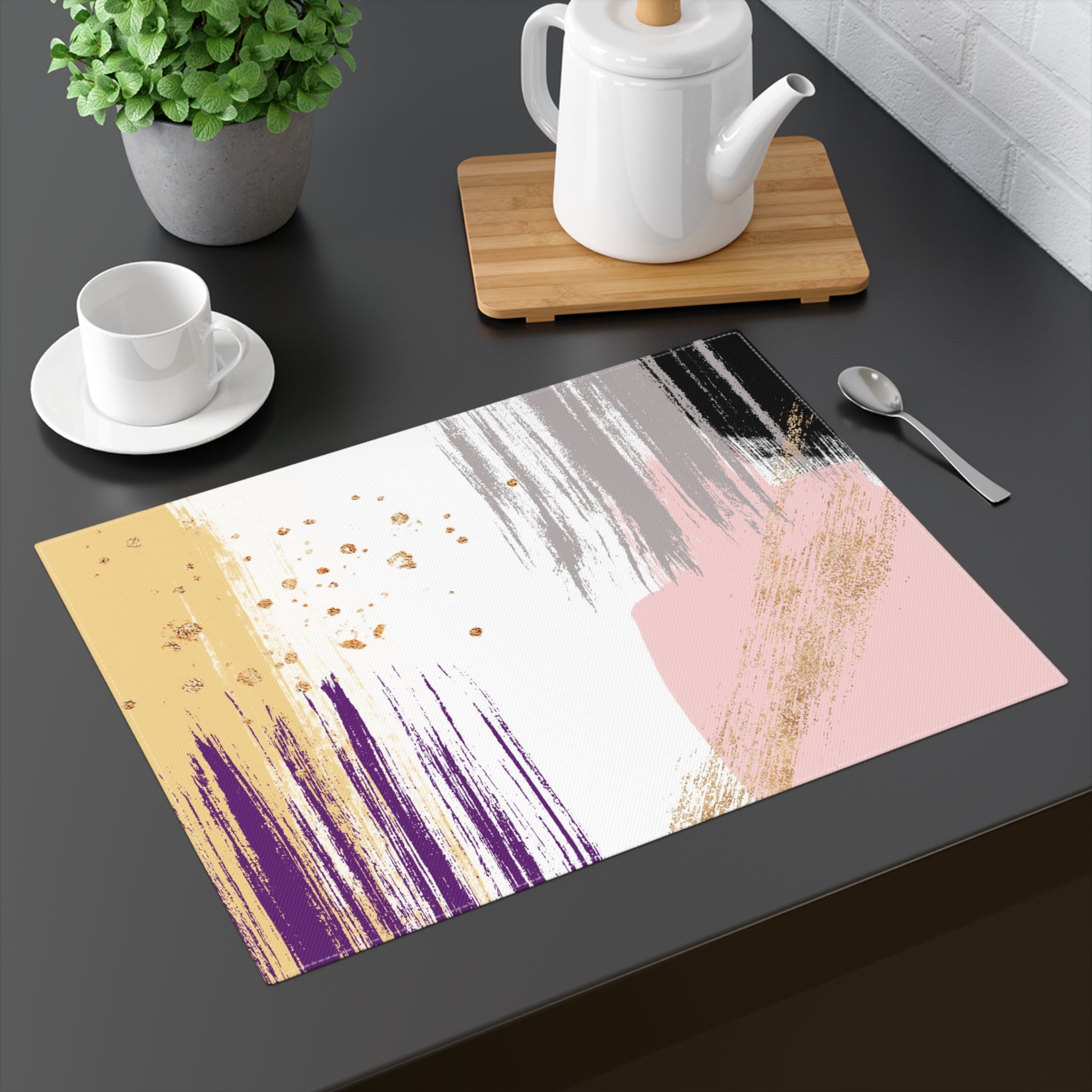 Placemat - Abstract Dining Table, White Pink Purple Grey