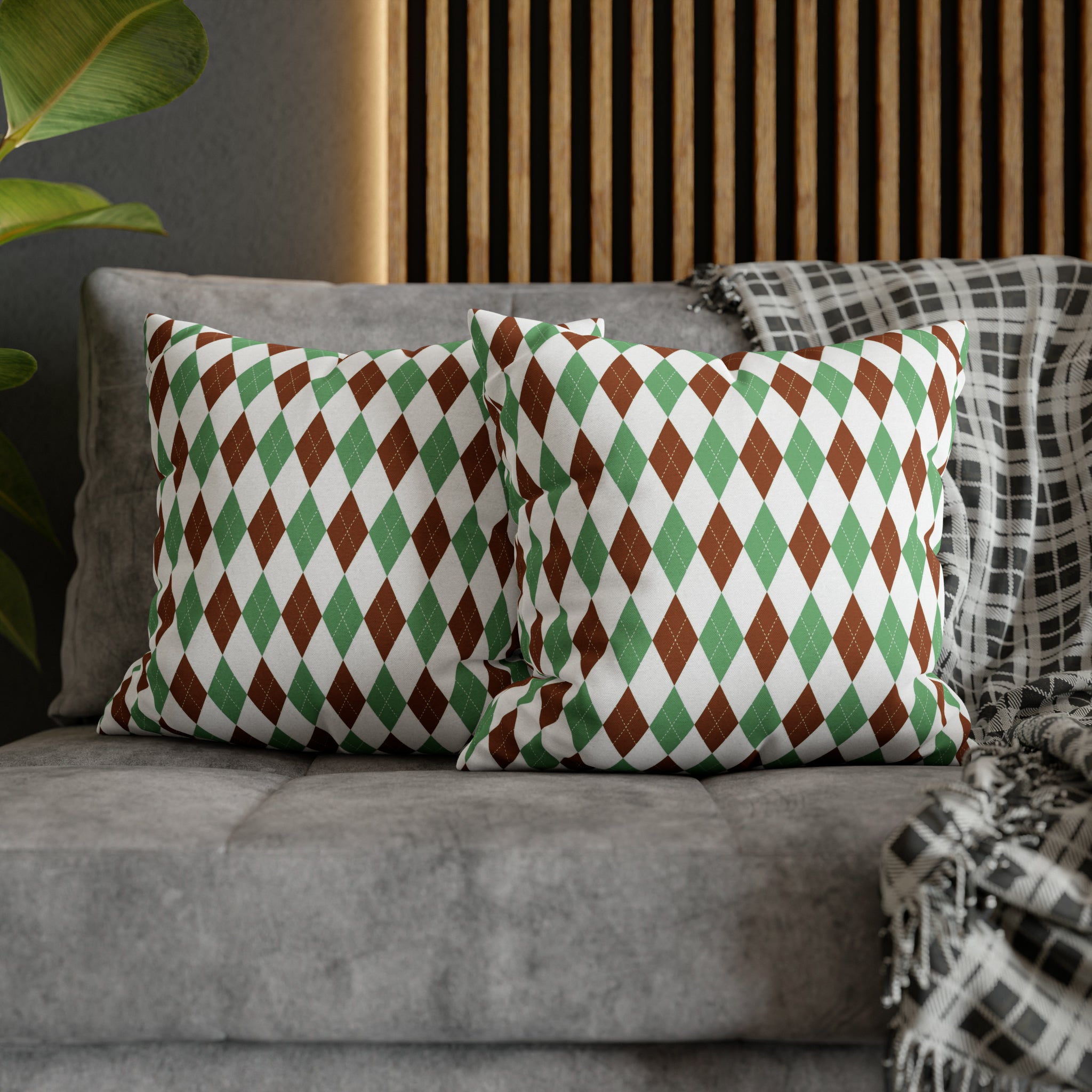 Argyle Pillow Cover | Diamond Checkered, Sage Green Brown