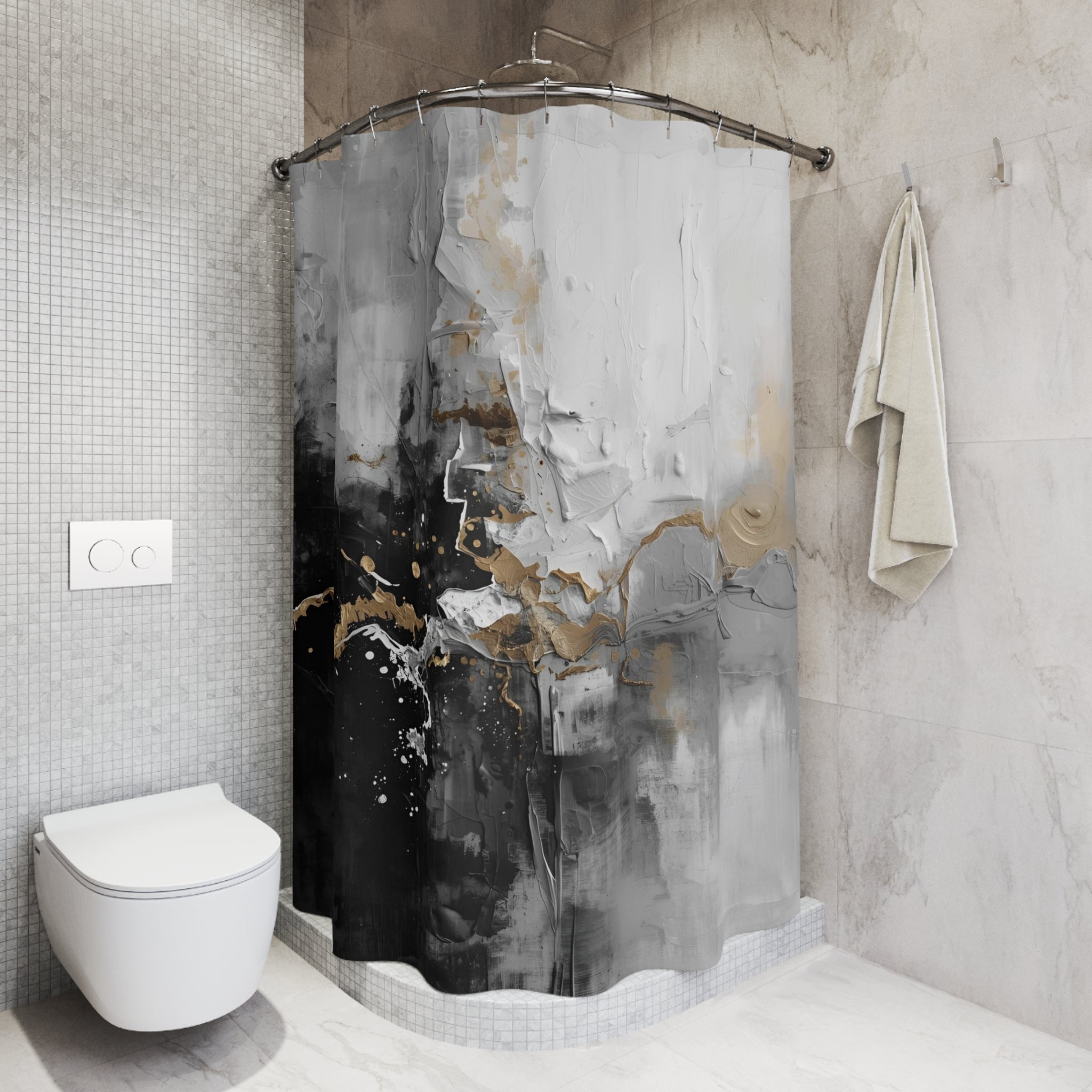 Black & White Shower Curtain | Grey Rustic Abstract Watercolor