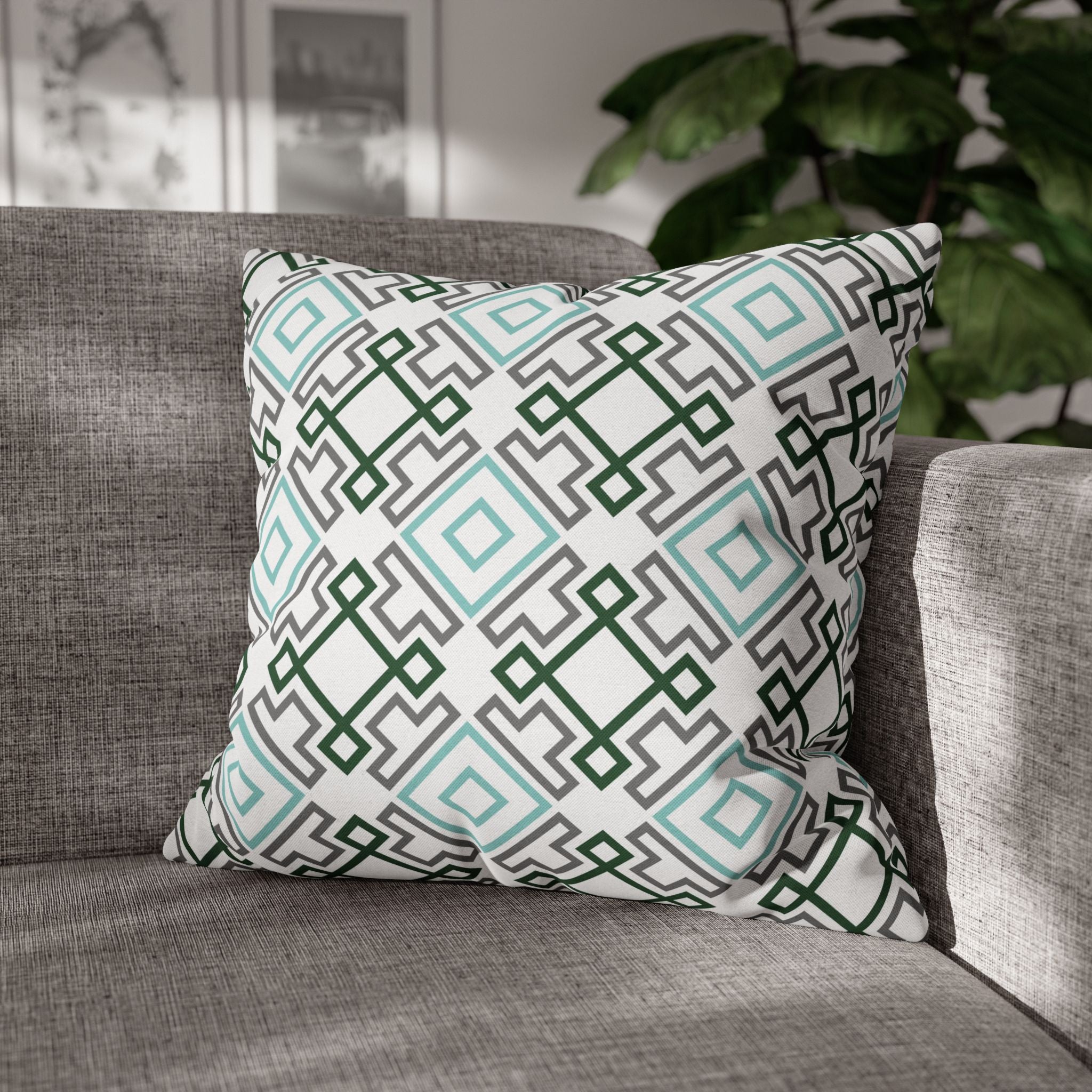 Abstract Pillow Cover | White Green Grey Geometric