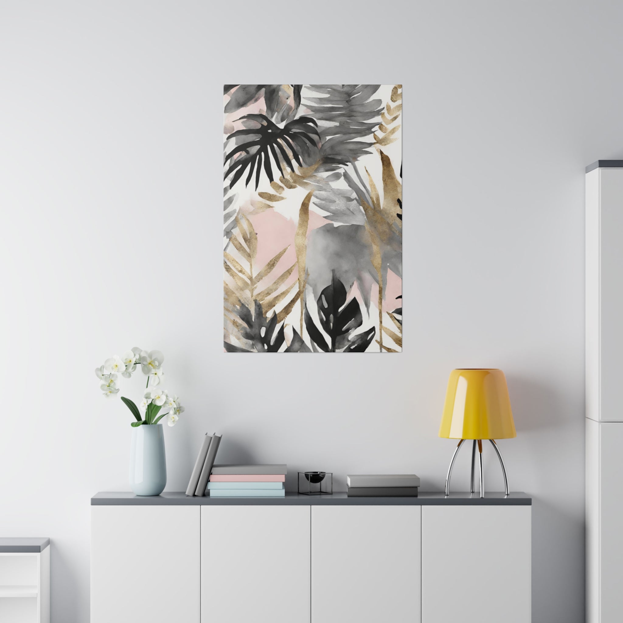 Floral Canvas Wall Art | Black Grey Pink Wall Artwork