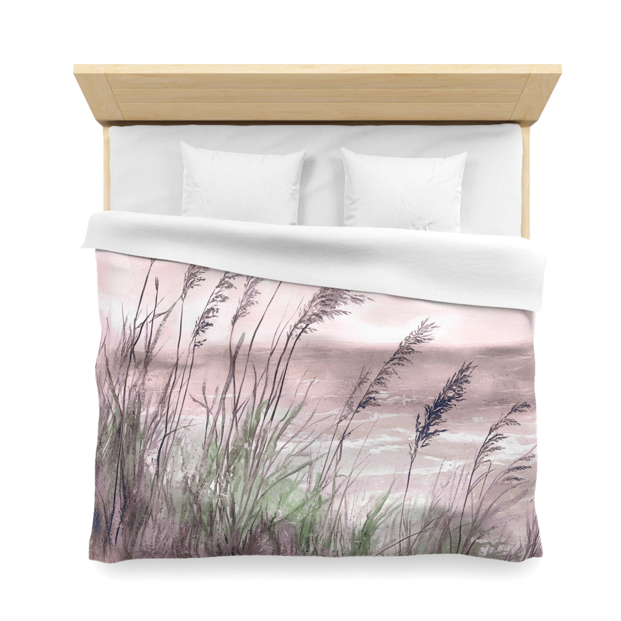 Costal Beach Duvet Cover | Blush Pink, Green Ocean Bedding Boho Decor