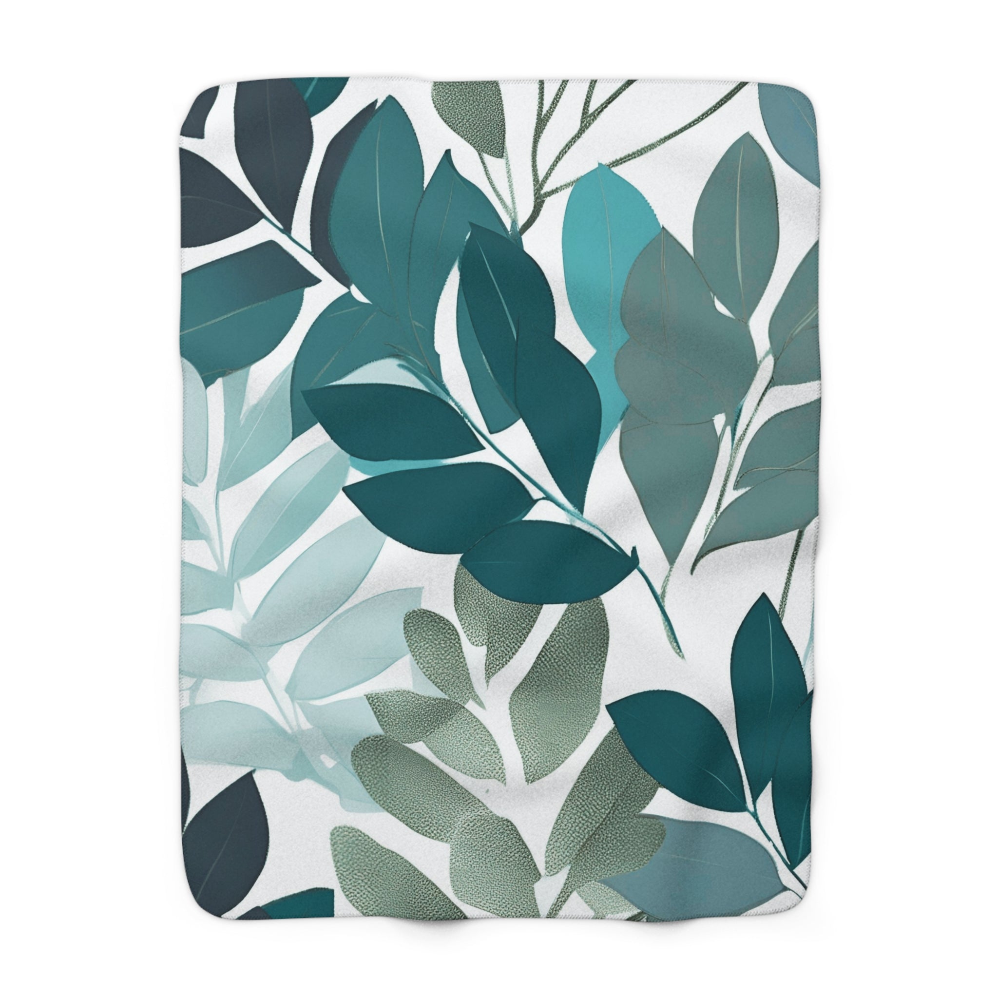 Floral Throw Blanket | Teal, Mint Sage Green Leaves