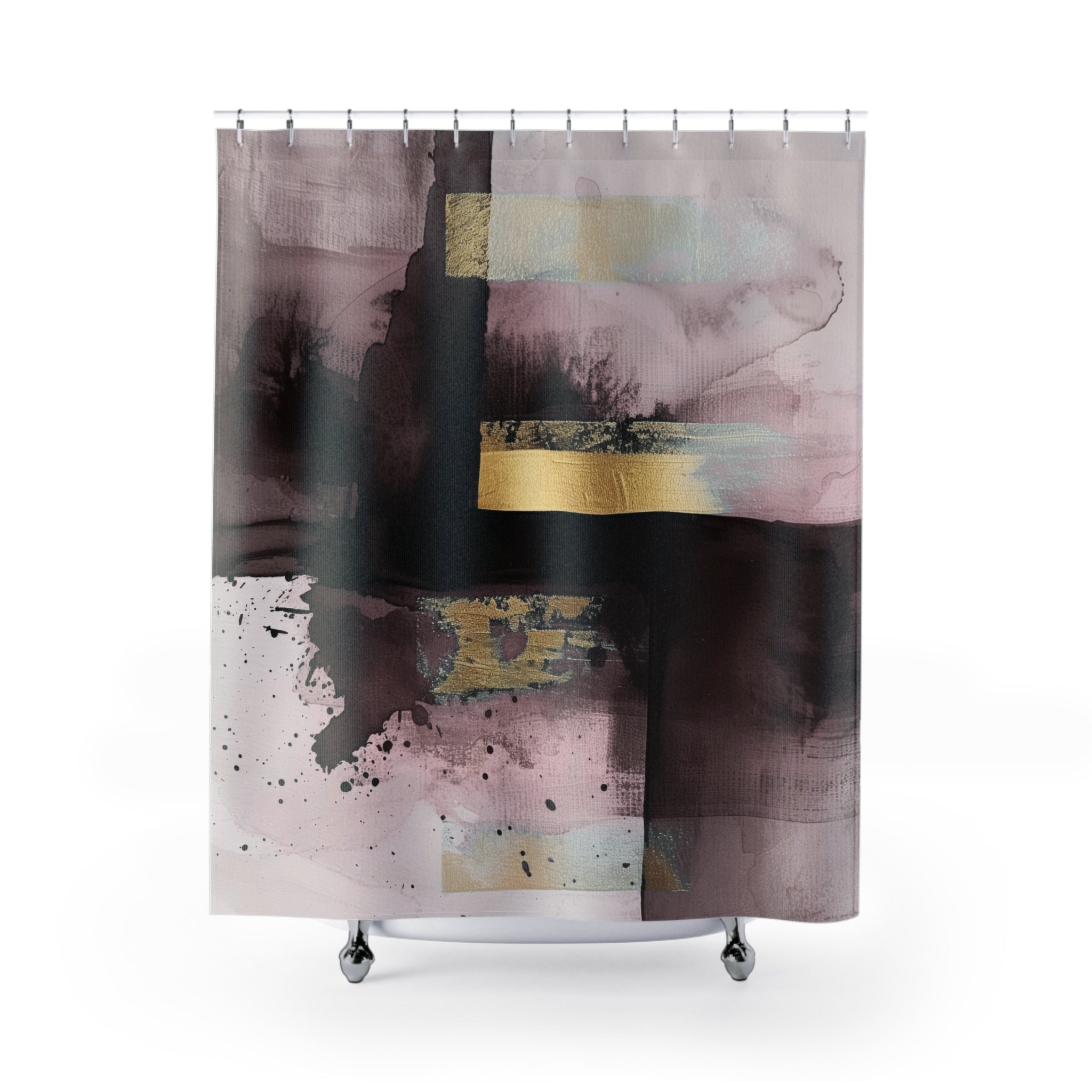 Abstract Shower Curtain | Rustic Mauve Pink Ombre Muted Gold