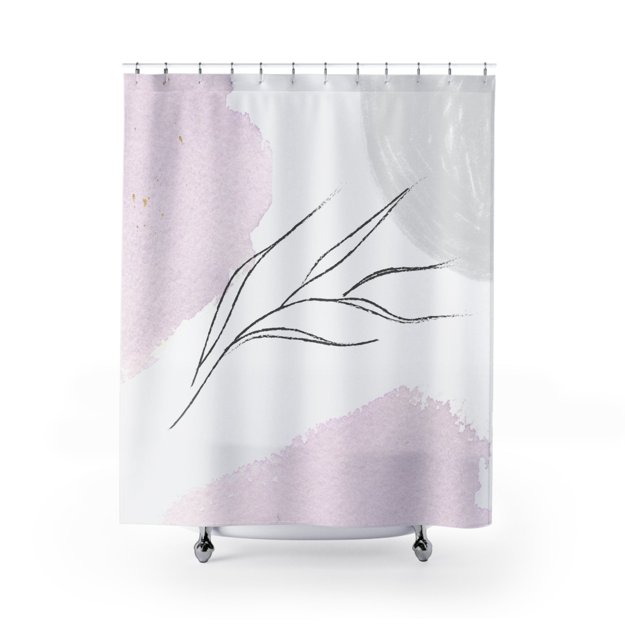 Floral Abstract Shower Curtain | Lavender White Grey Bath Curtain