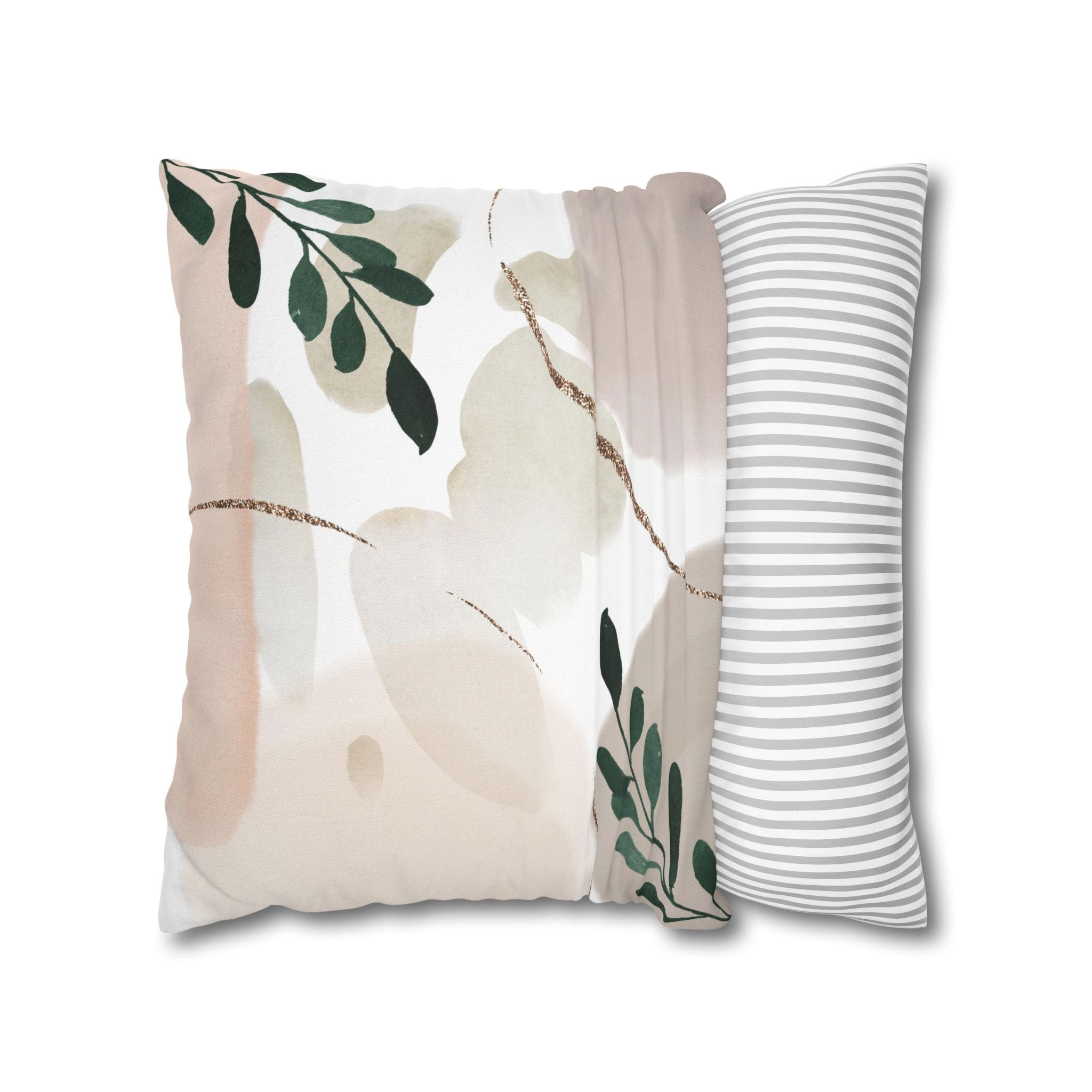 Abstract Throw Pillow Cover, Blush, Green Modern Organic Decor Cushion