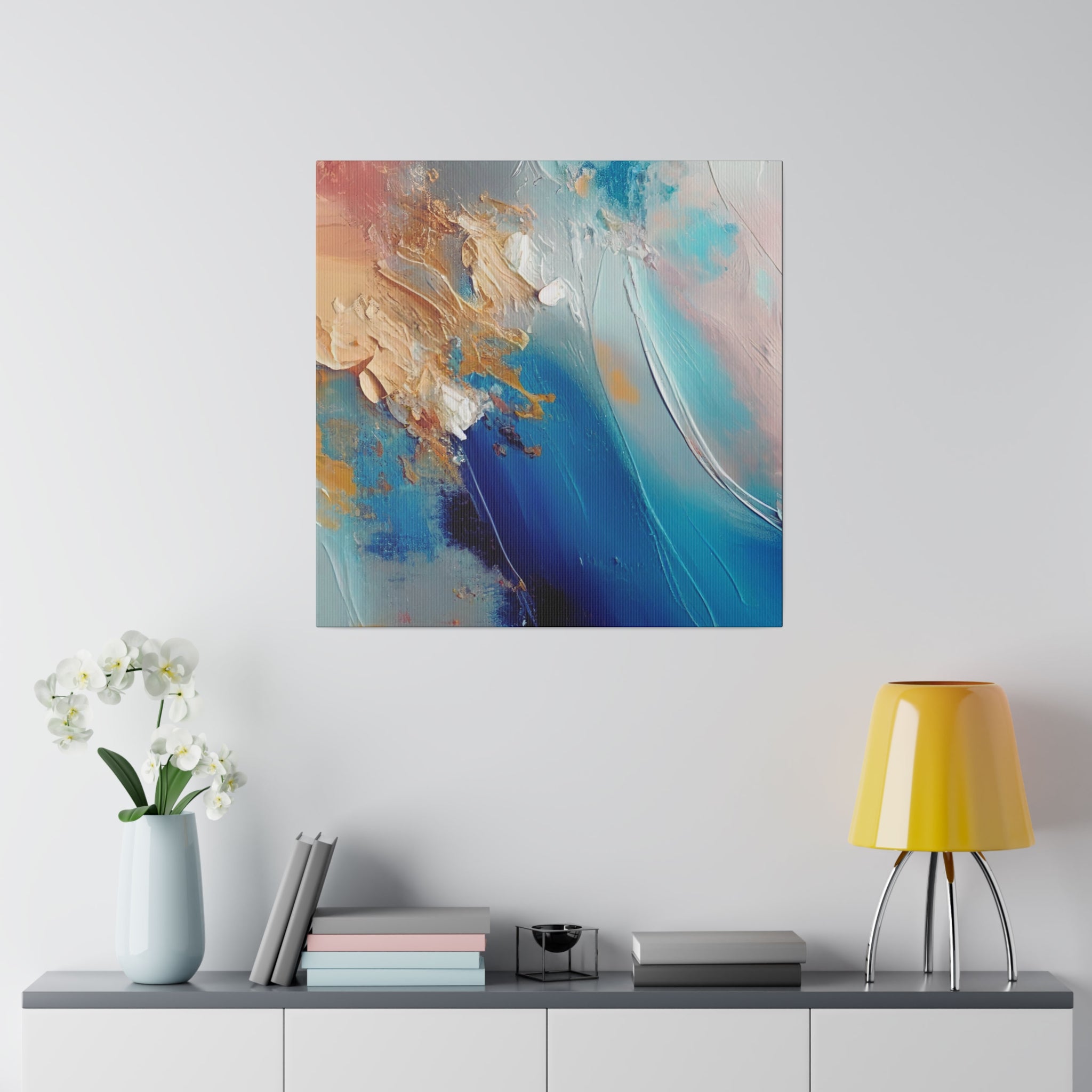 Abstract Canvas Wall Art | Colorful Beige, Blue Turquoise Wall Artwork