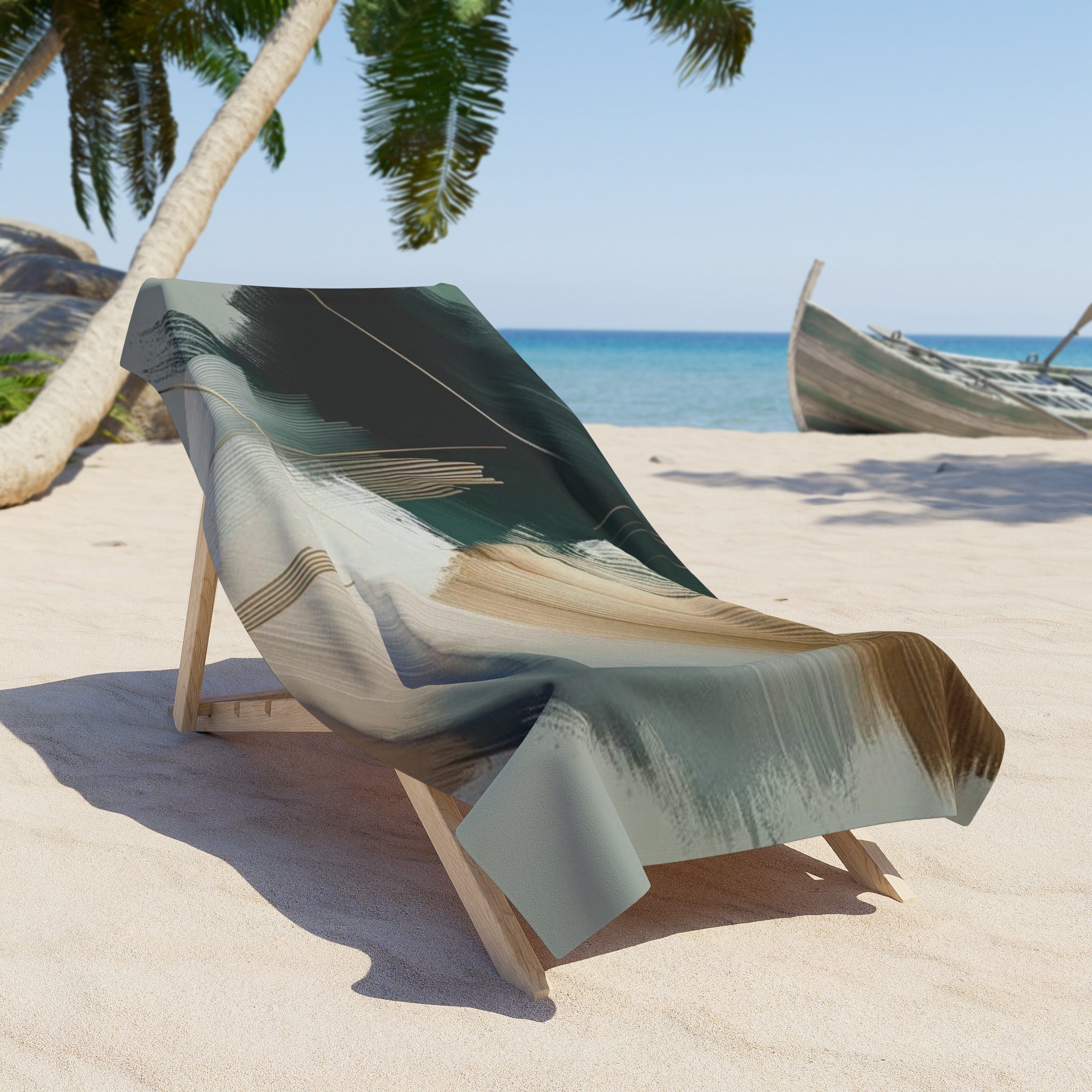 Bath, Beach Towel | Green, Muted Gold White Brush Paint