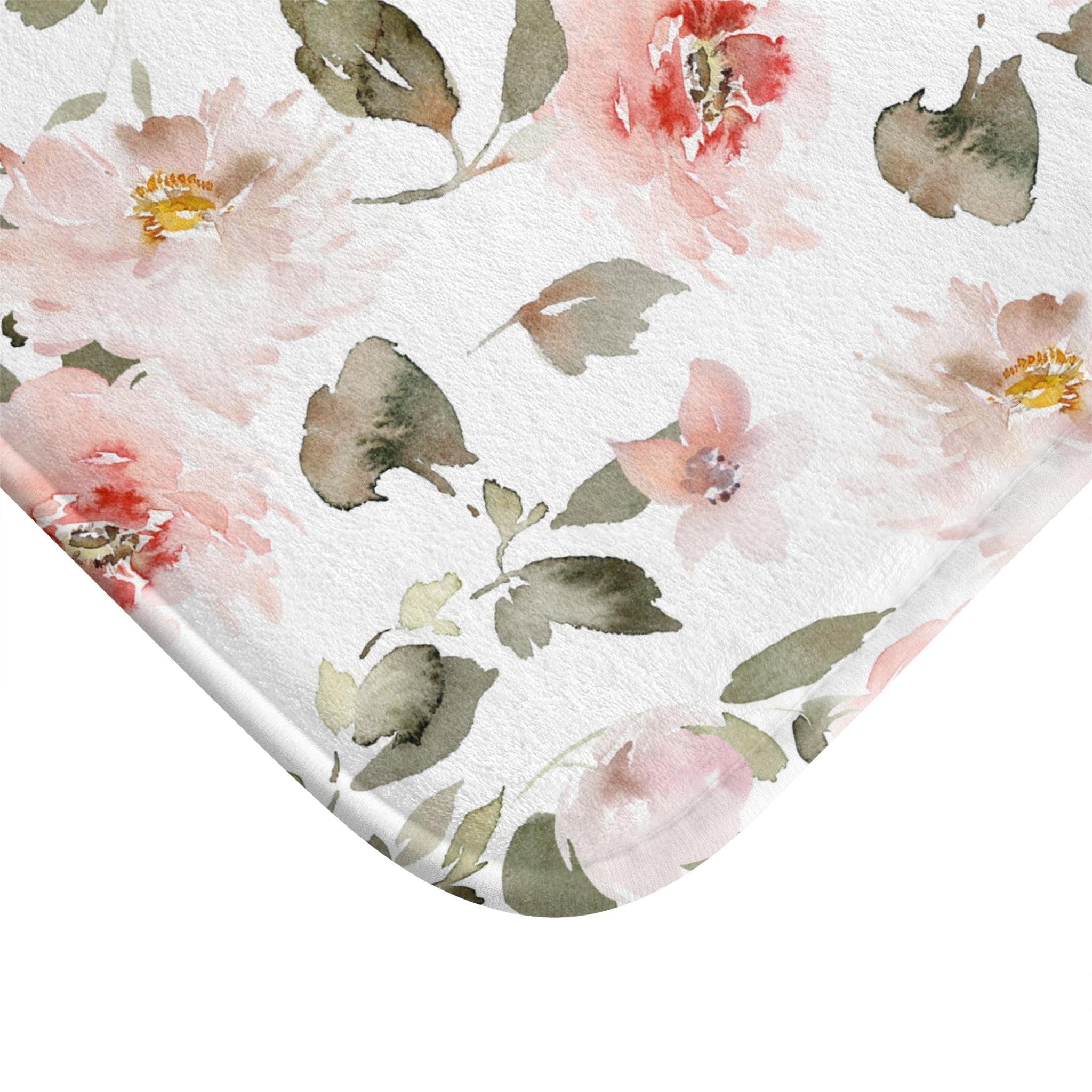 Floral Bath Mat | Botanical Blush Pink Roses Kitchen Mat