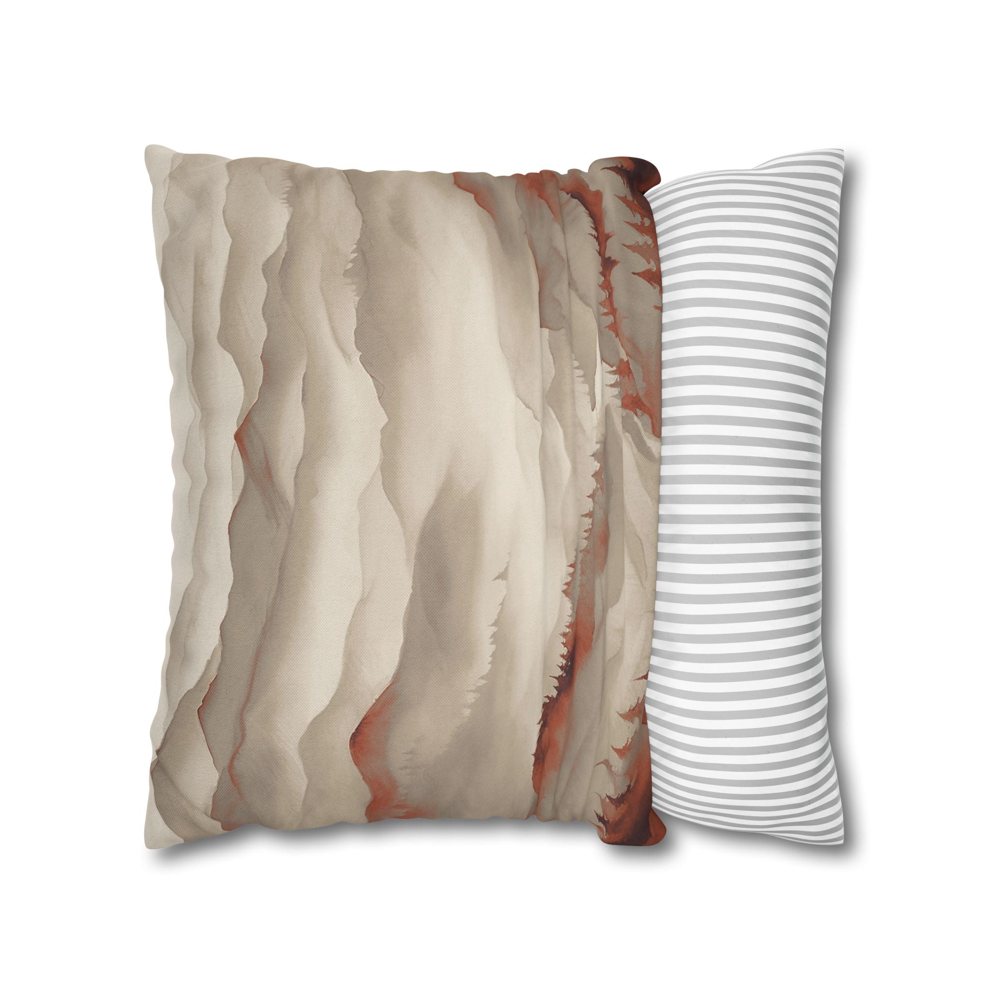 Boho Throw Pillow Cover, Taupe Rust, Mountains Nature Decor Cushion