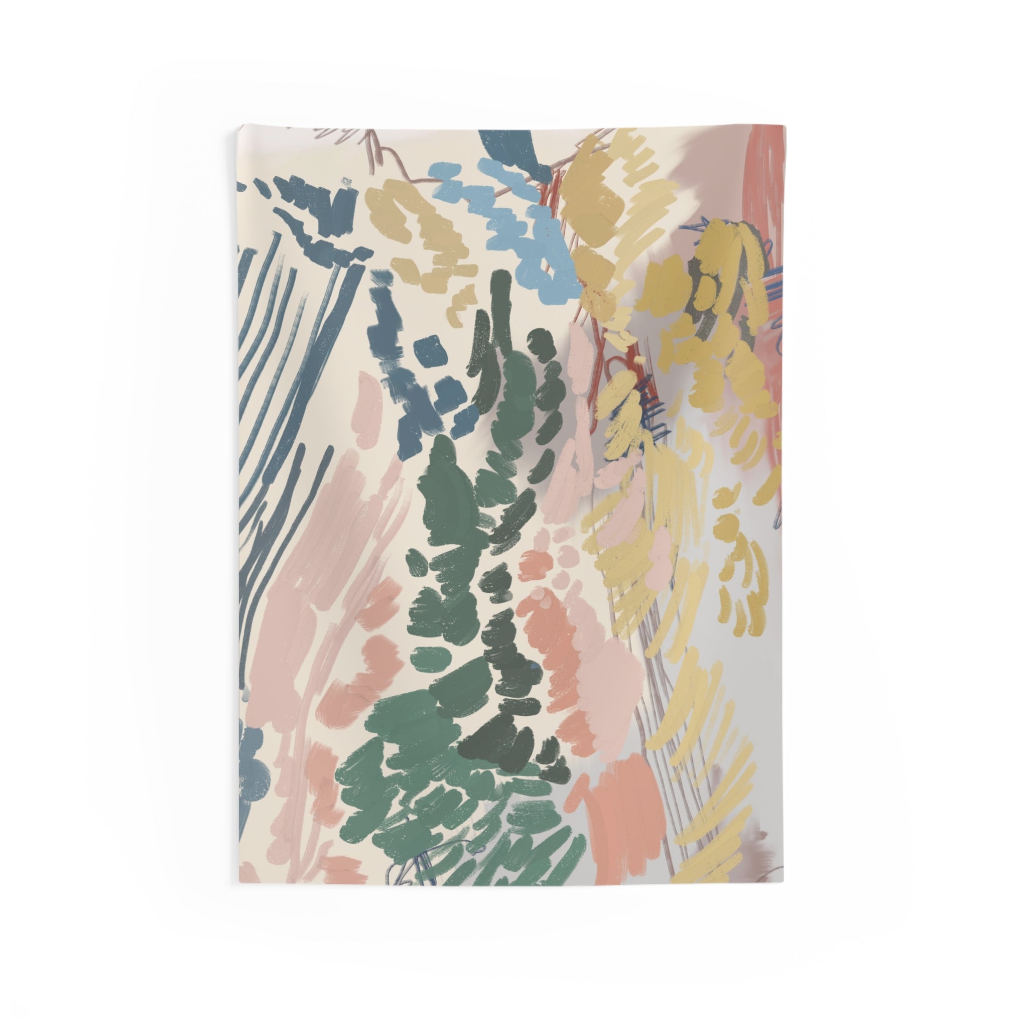 Abstract Wall Hanging Fabric Tapestry; Earthy Doodle Watercolor