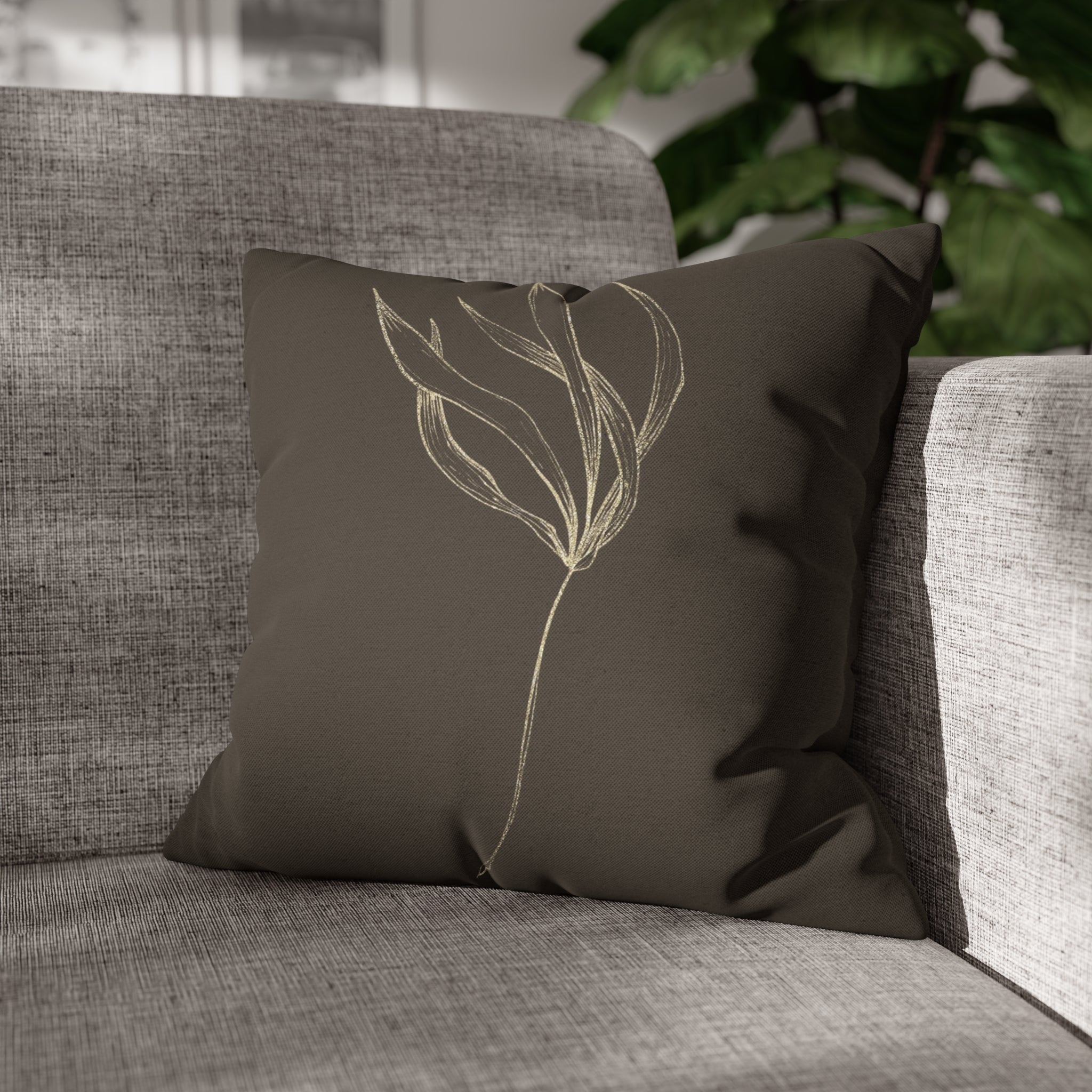 Floral Pillow Cover | Dark Brown Beige, Minimalist