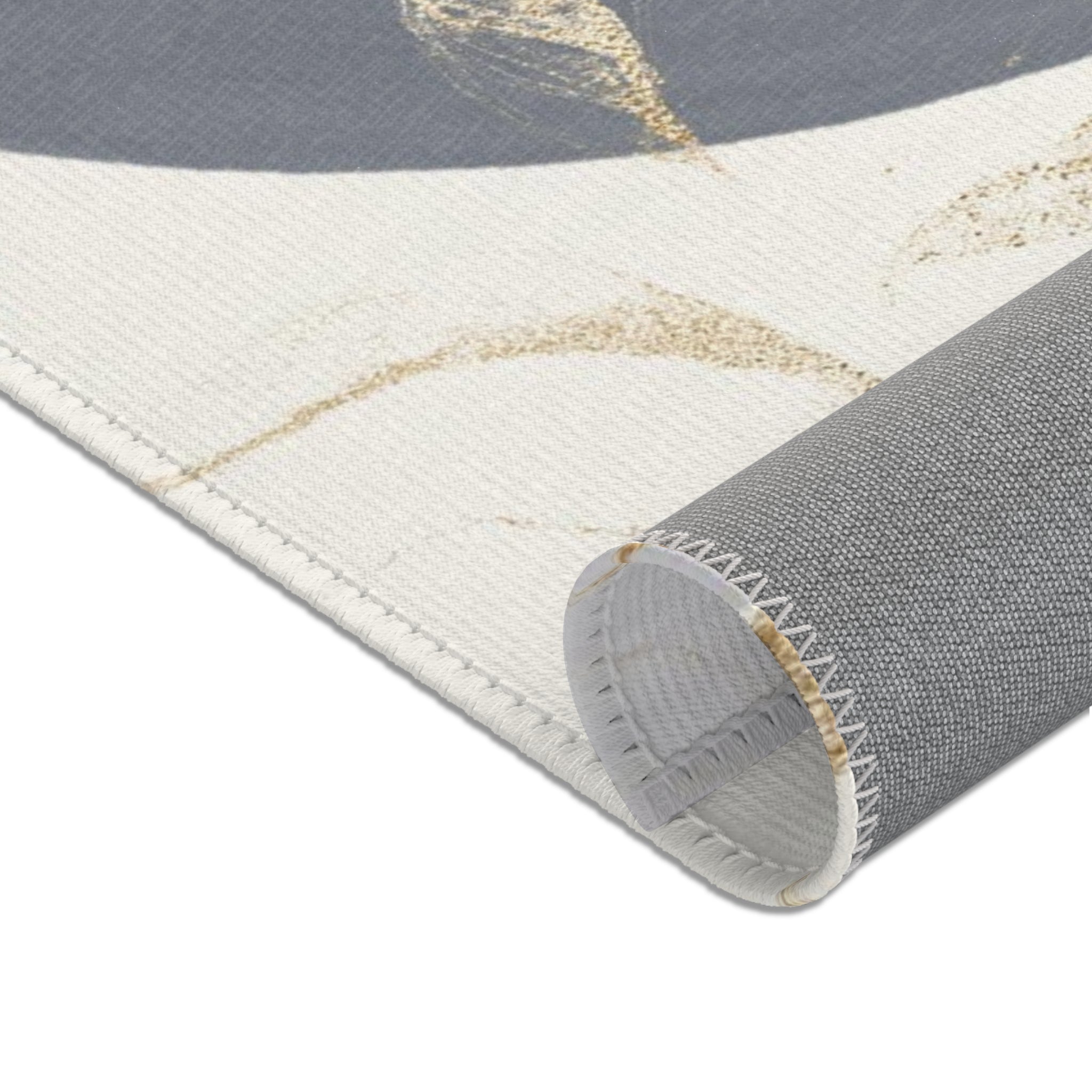 Floral Boho Area Rug | Modern Grey, Blush Pink, Muted Gold