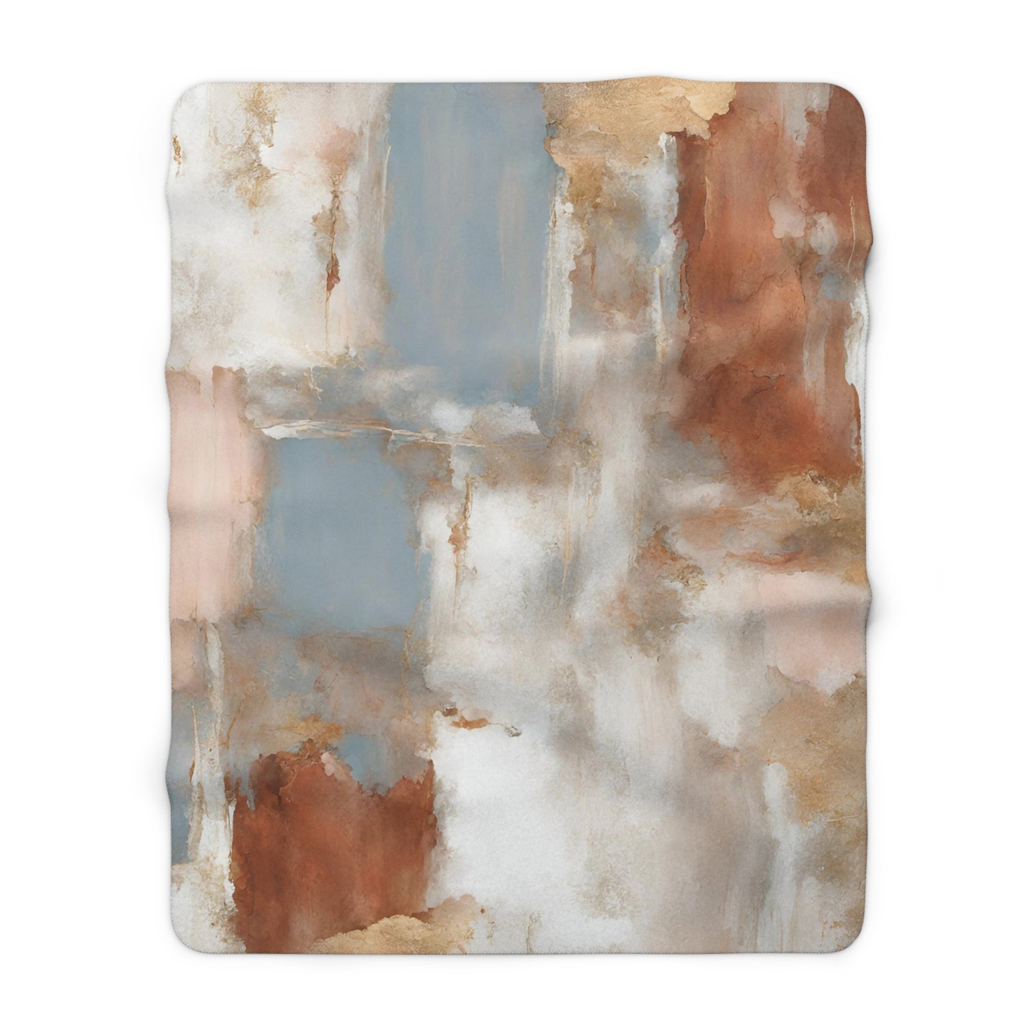 Abstract Boho Couch Throw Blanket | Beige Rust, blue White