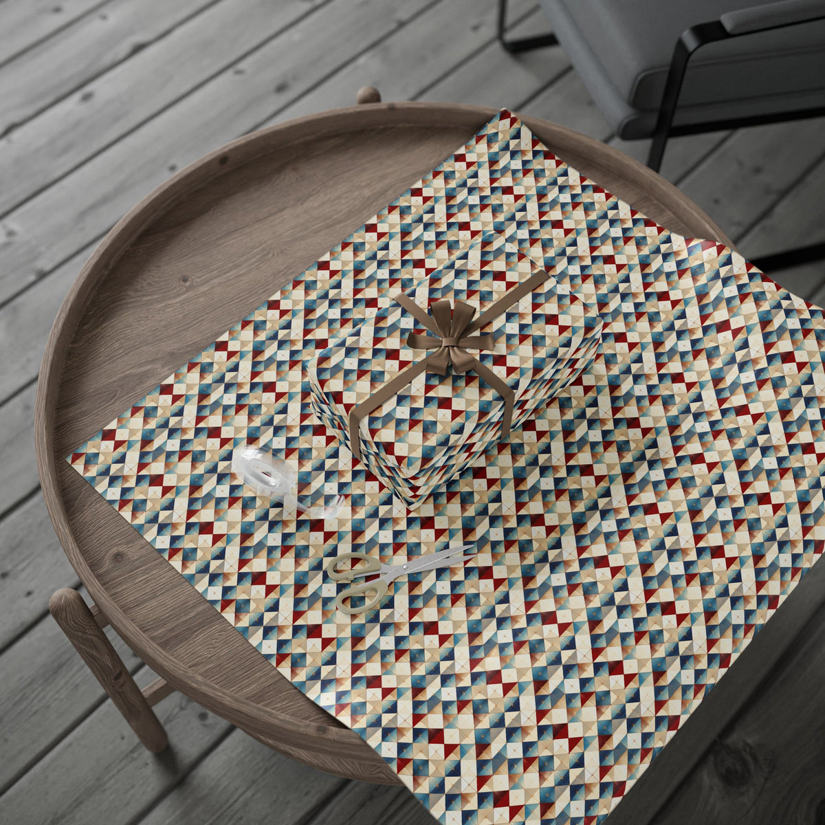 Red Blue Beige Geometric Triangle Wrapping Paper, Gift Wrap