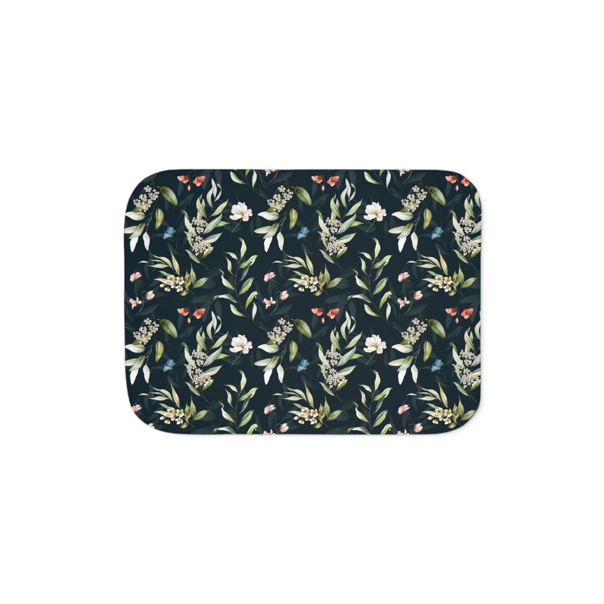 Navy Blue Wildflower Sherpa Blanket | Sage Coral Floral Throw